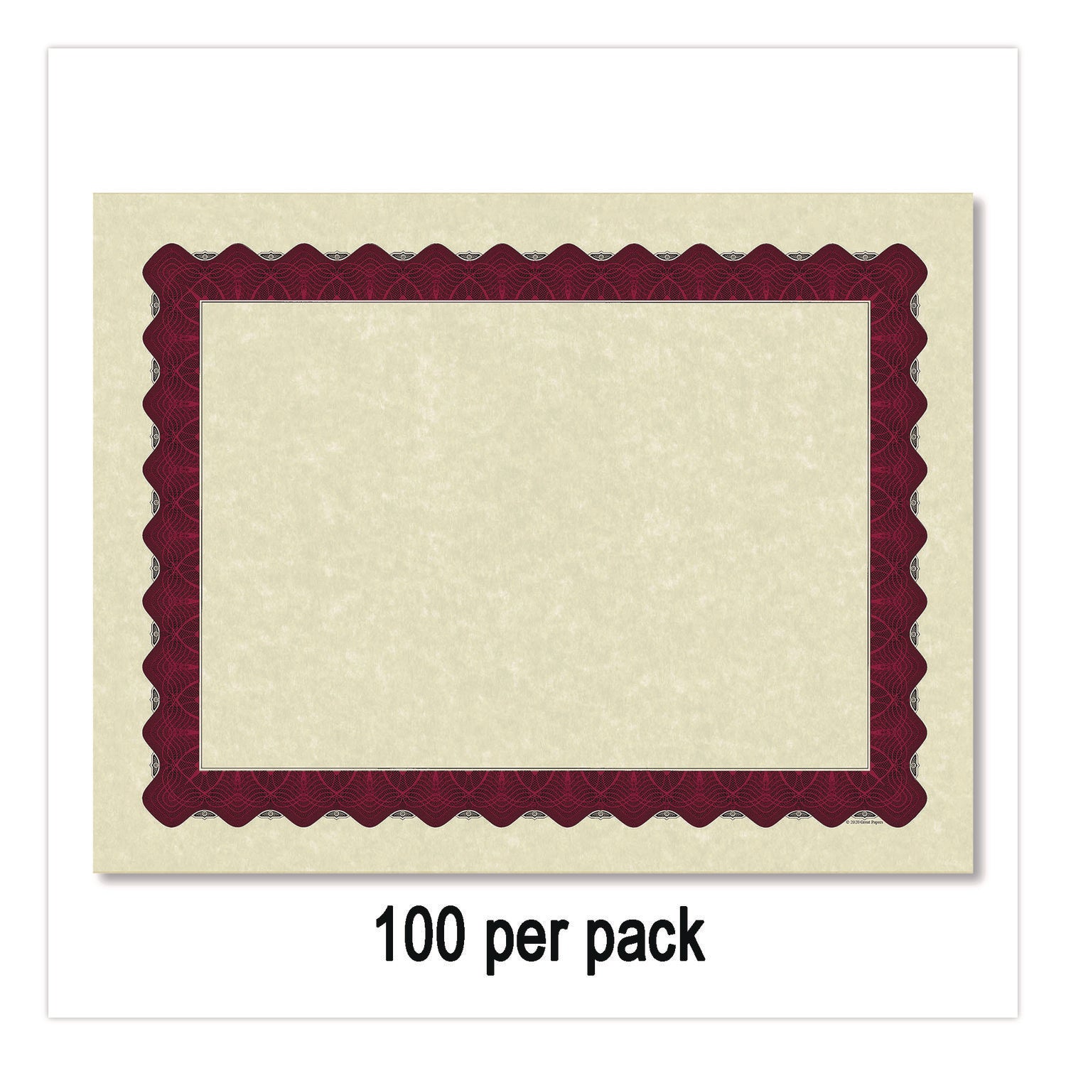 Metallic Border Certificates, 11 x 8.5, Ivory/Red with Red Border, 100/Pack
