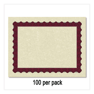 Metallic Border Certificates, 11 x 8.5, Ivory/Red with Red Border, 100/Pack