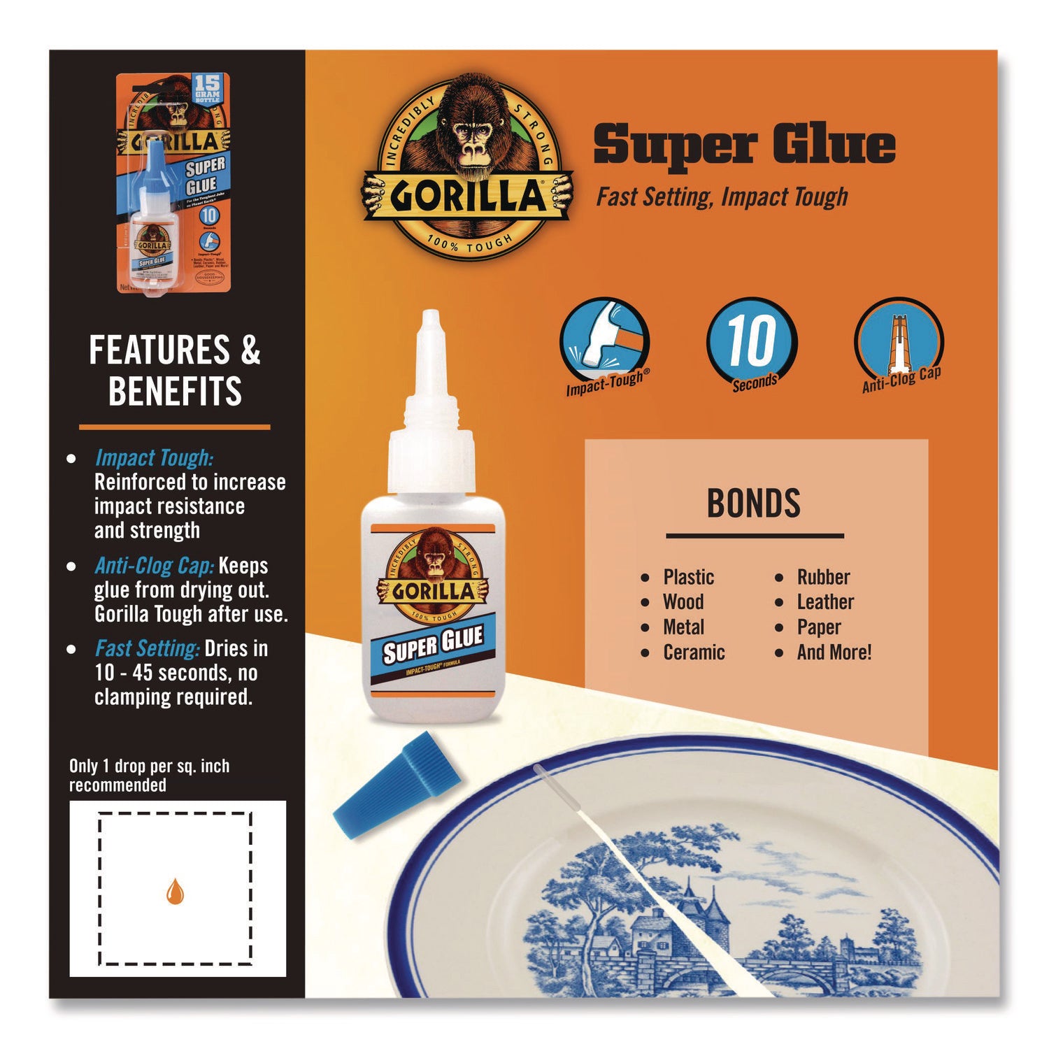 Super Glue, 0.53 oz, Dries Clear