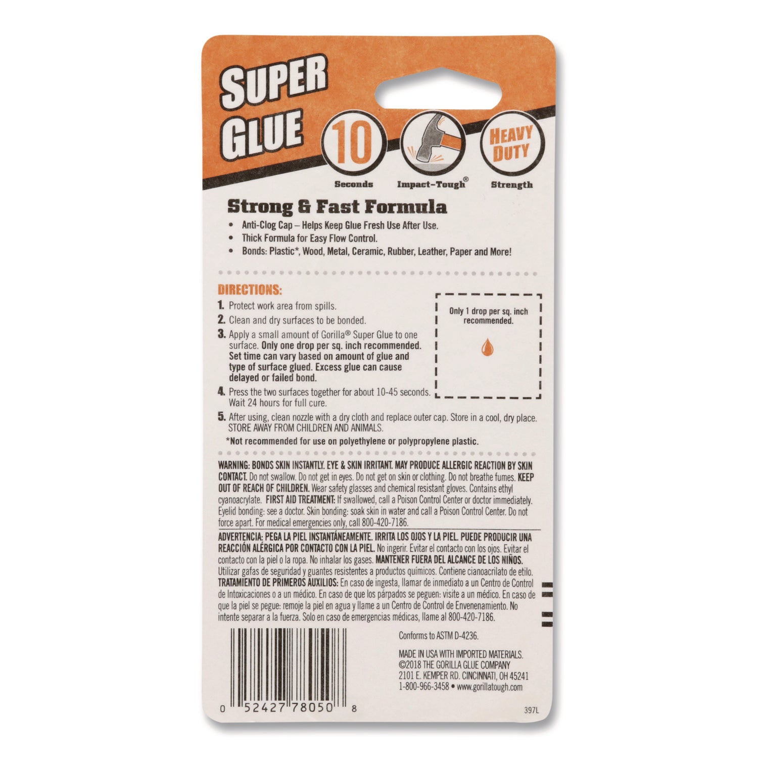 Super Glue, 0.53 oz, Dries Clear