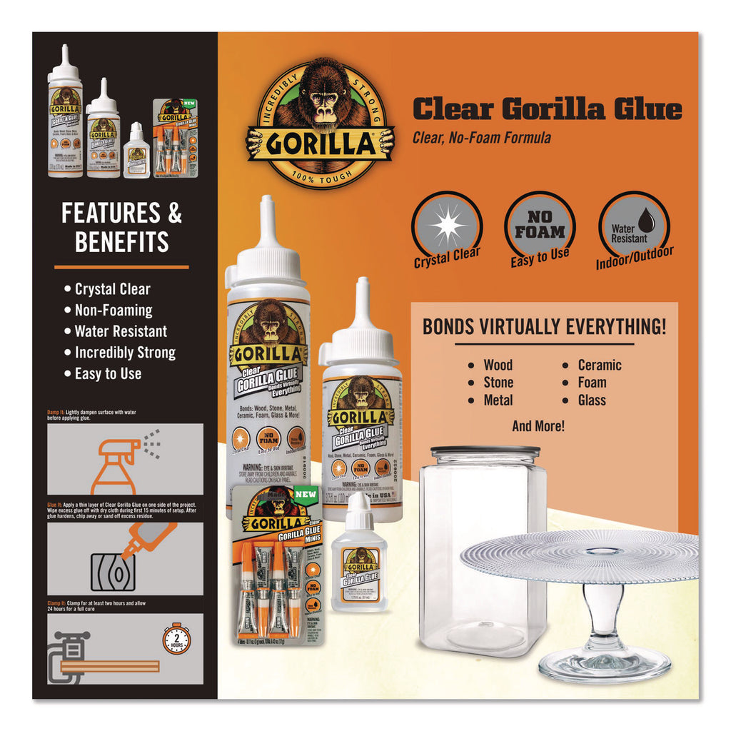 Clear Gorilla Glue, 1.75 oz, Dries Clear