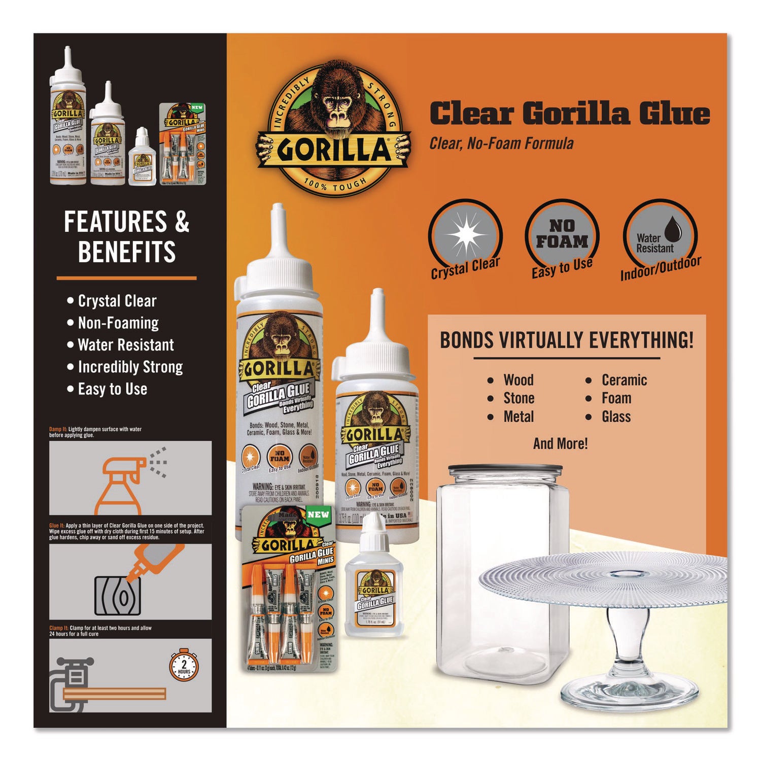 Clear Gorilla Glue, 1.75 oz, Dries Clear