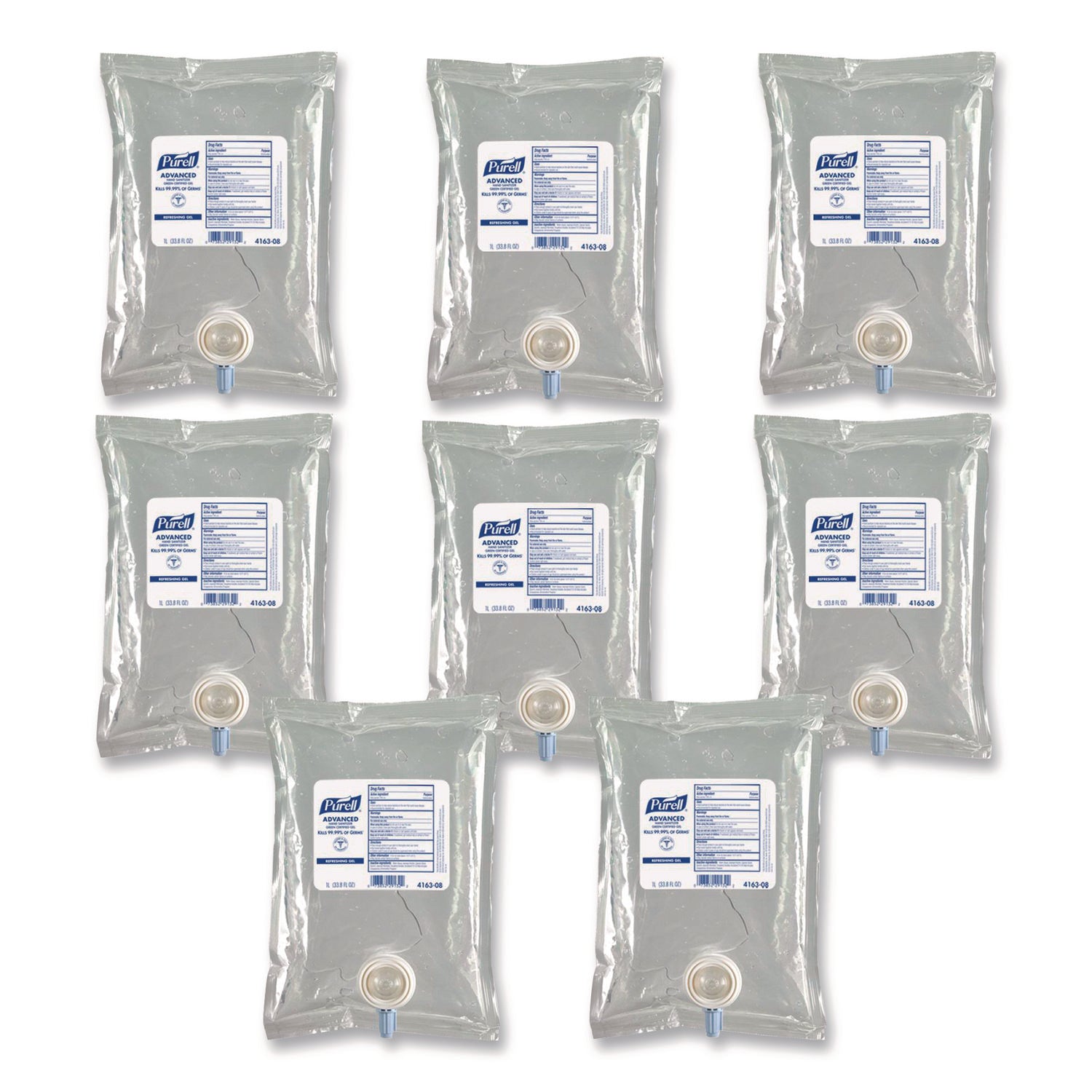 Advanced Hand Sanitizer Green Certified Gel Refill, For CS2 Dispensers, 1,000 mL, Fragrance-Free, 8/Carton