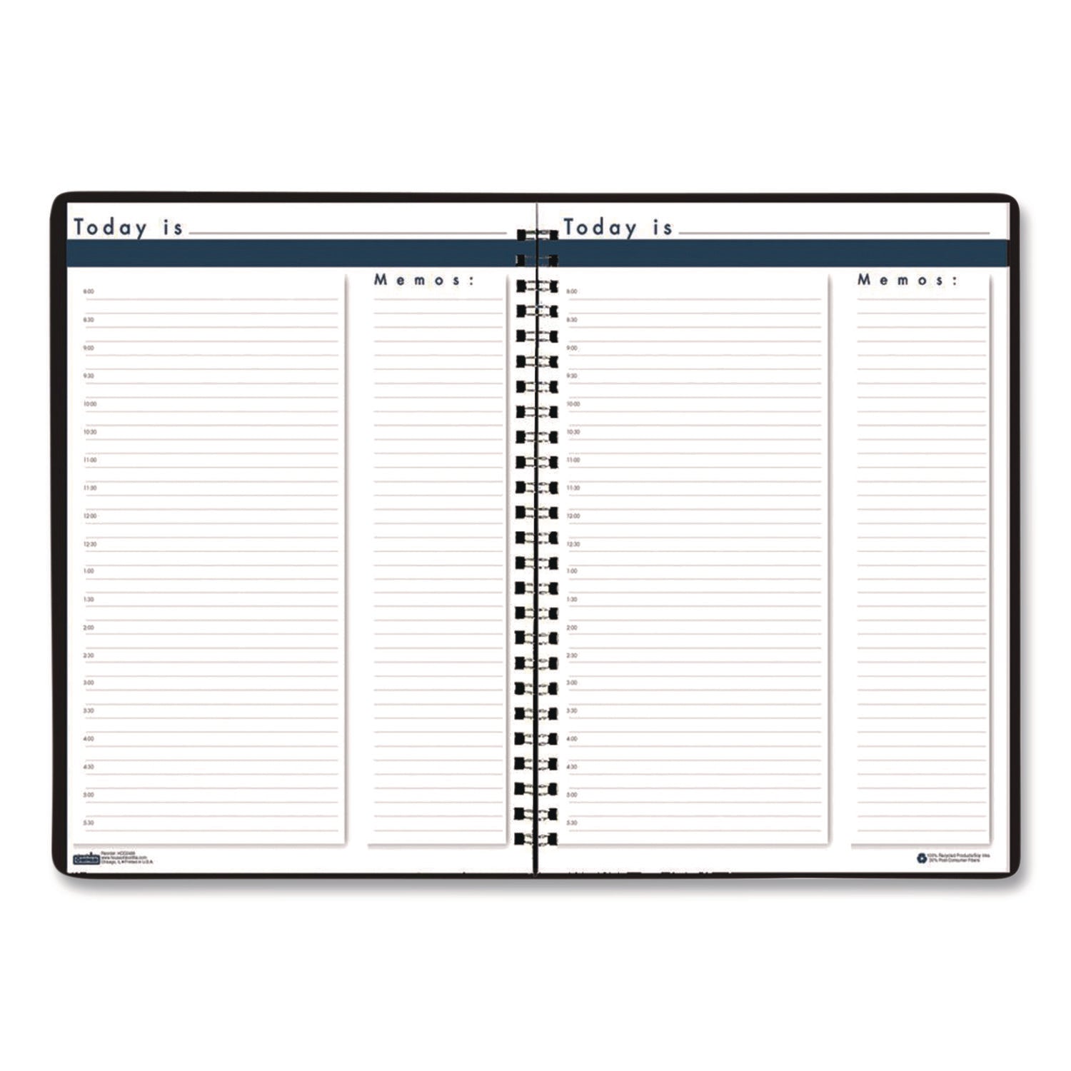 Recycled Nondated Assignment Book For Intermediate Grades, 40-Weeks: Eight-Subject Day, Blue Cover, (100) 11 x 8.5 Sheets