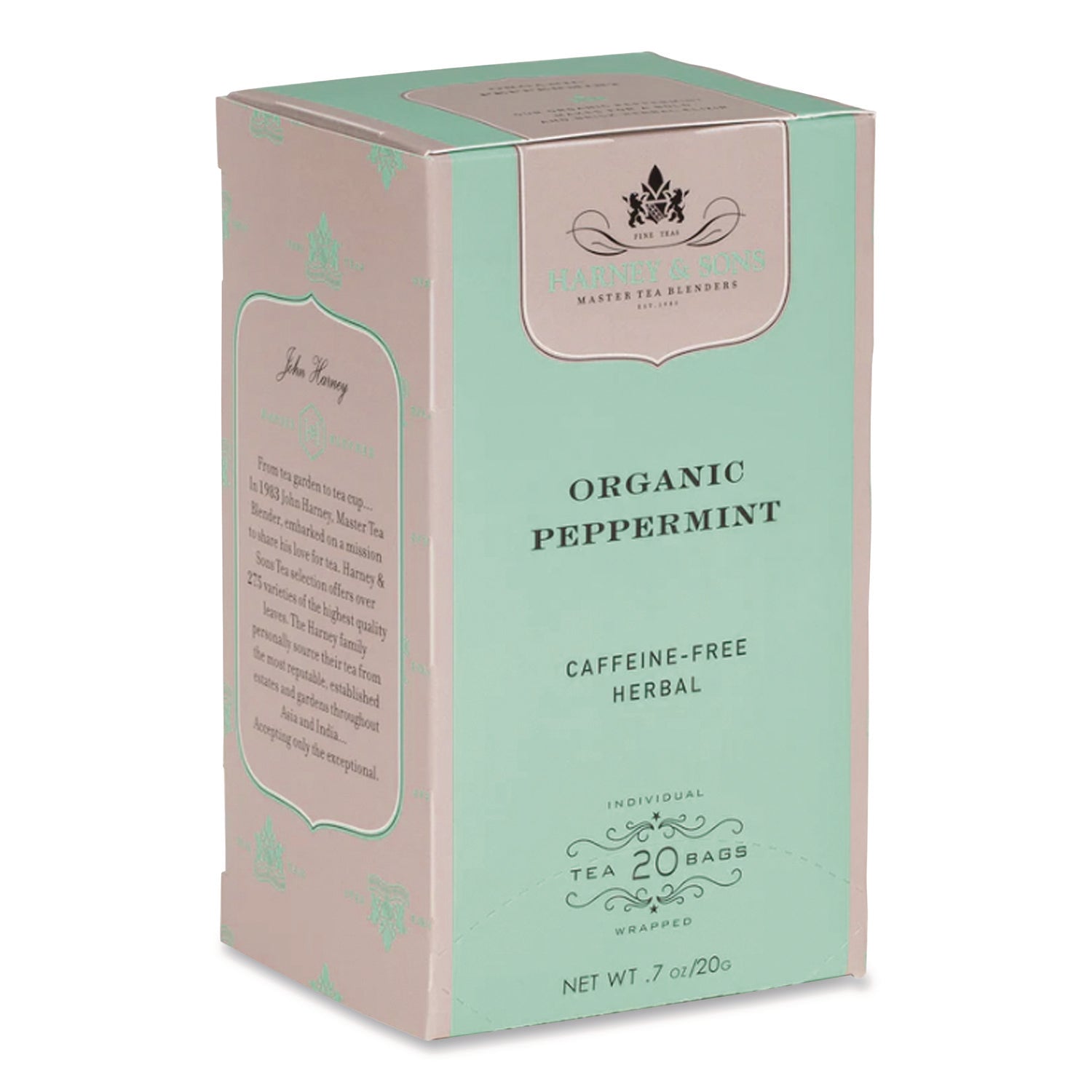 Premium Tea, Organic Peppermint Herbal Tea, Individually Wrapped Tea Bags, 20/Box