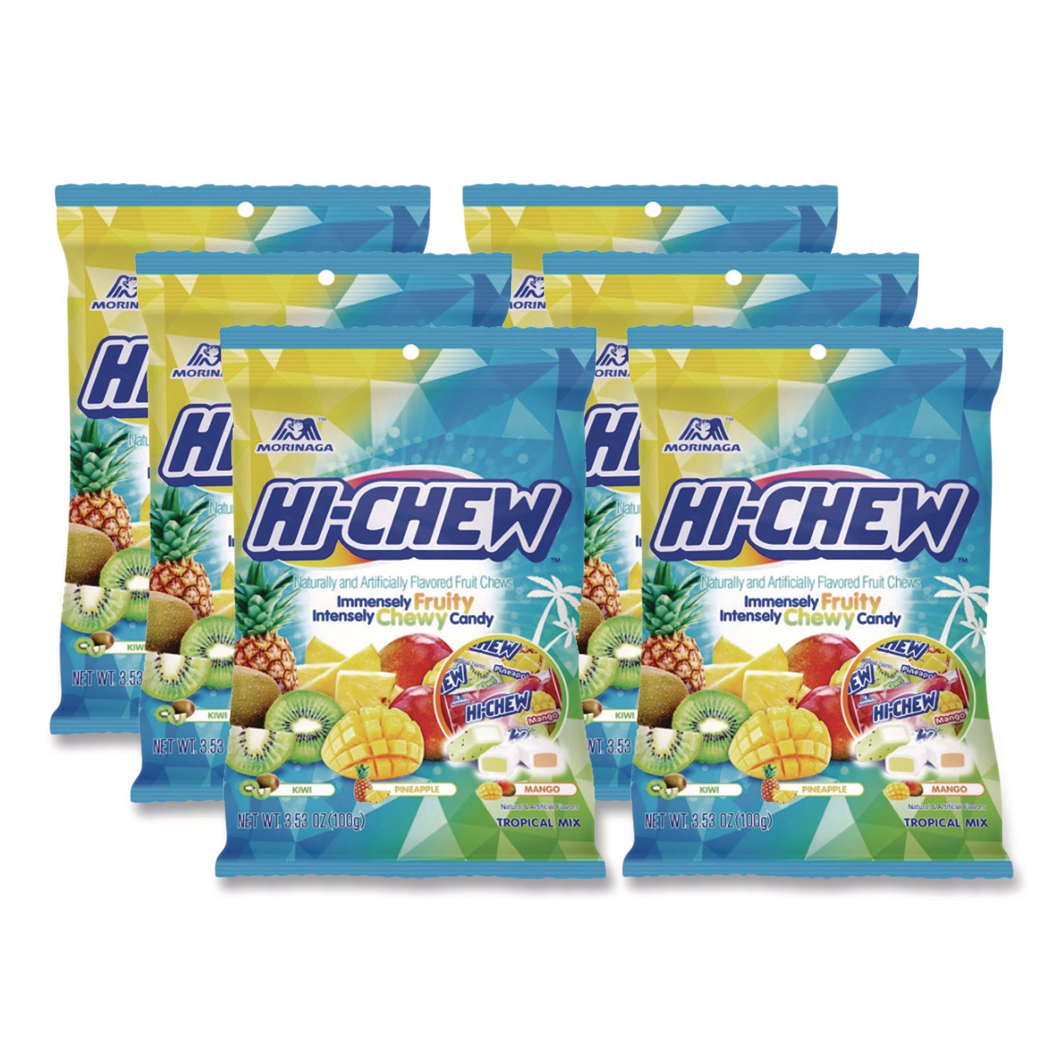 Fruit Chews, Tropical, Peg Bag 3.53 oz, 6/Carton