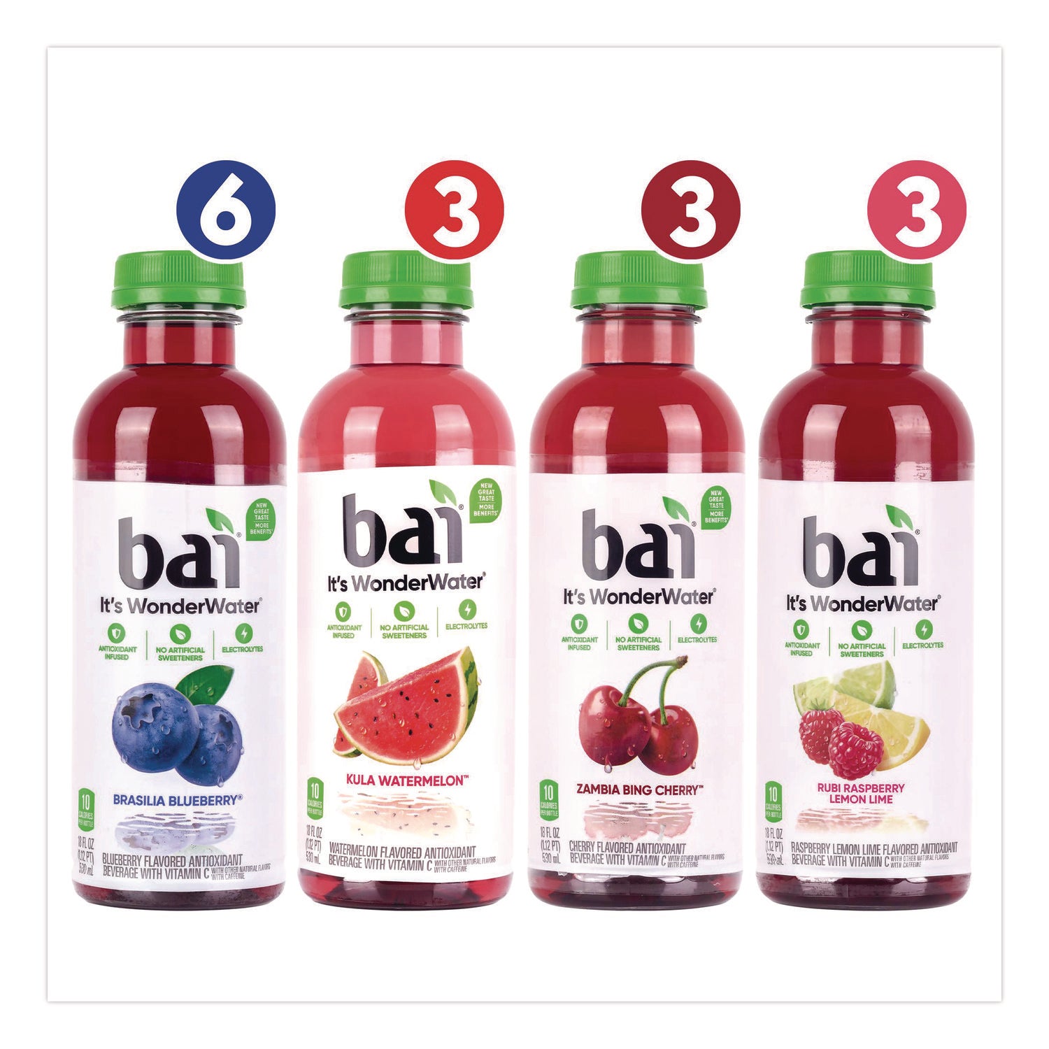 Antioxidant Infused Beverage, Variety Pack, 18 oz Bottle, 15/Carton, Ships in 1-3 Business Days