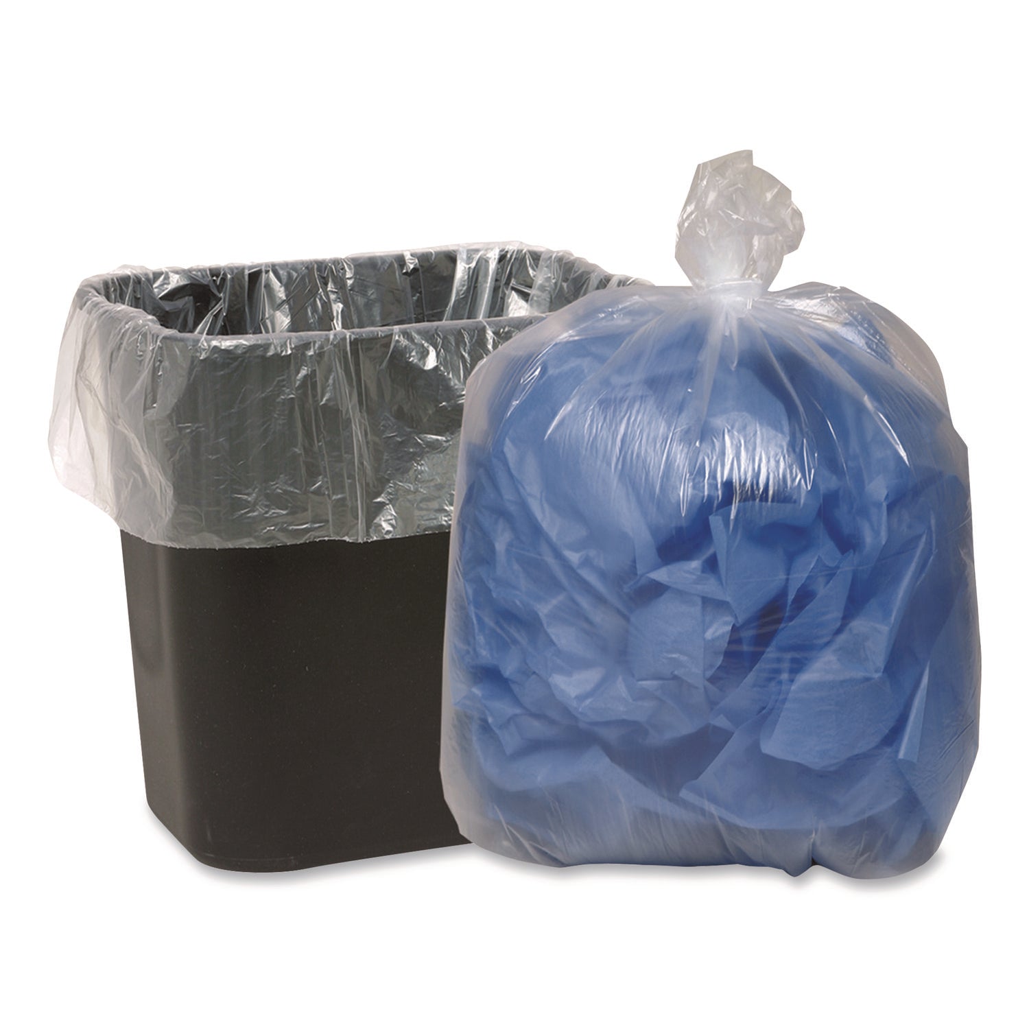 Linear Low Density Clear Recycled Can Liners, 45 gal, 1.5 mil, 40" x 46", Clear, 10 Bags/Roll, 10 Rolls/Carton