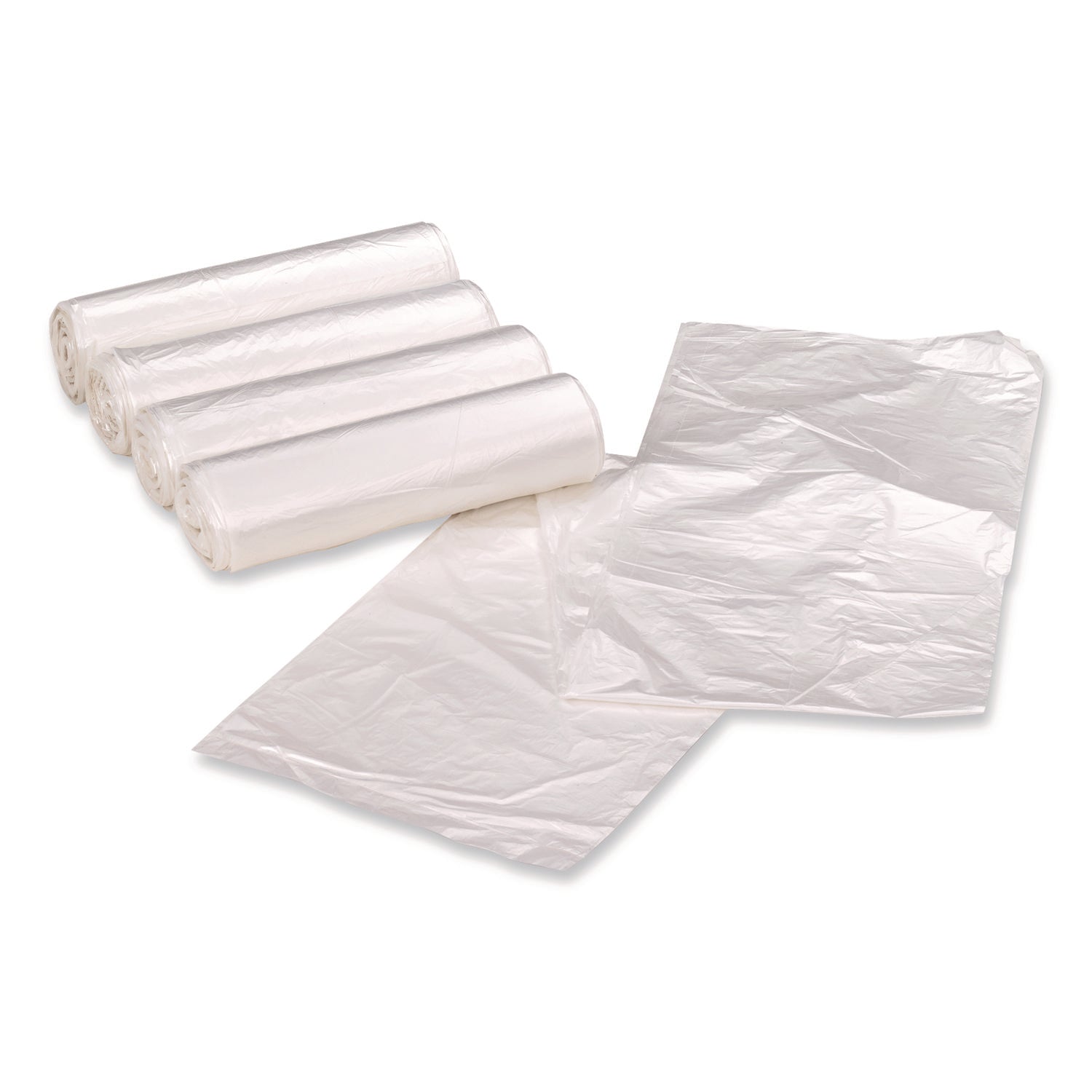 Linear Low Density Clear Recycled Can Liners, 60 gal, 1.5 mil, 38" x 58", Clear,10 Bags/Roll, 10 Rolls/Carton