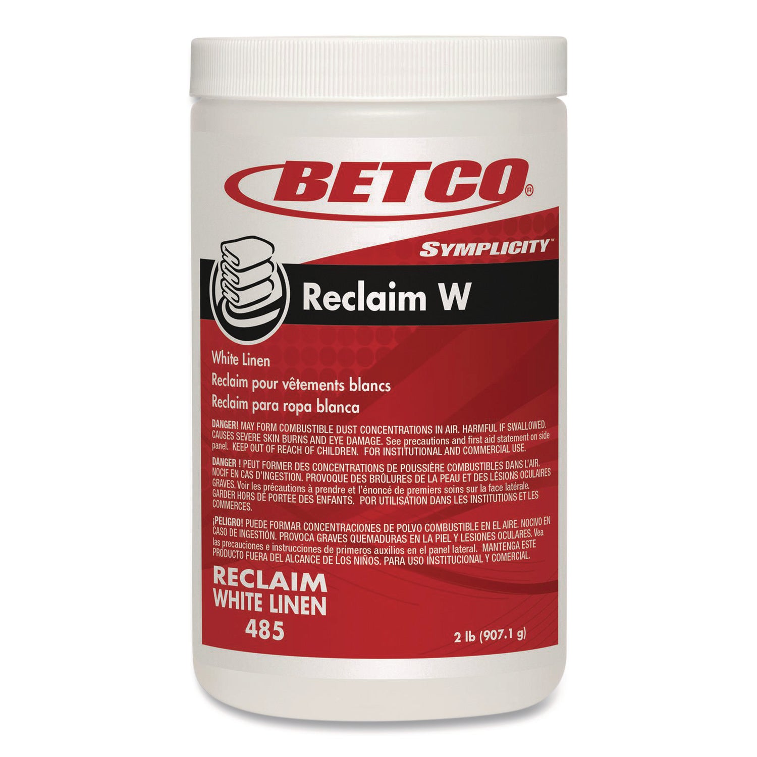 Betco Symplicity Reclaim W Laundry Powder - Concentrate Powder - 32 oz (2 lb) - Mild Chlorine ScentJar - 6 / Carton - Off White