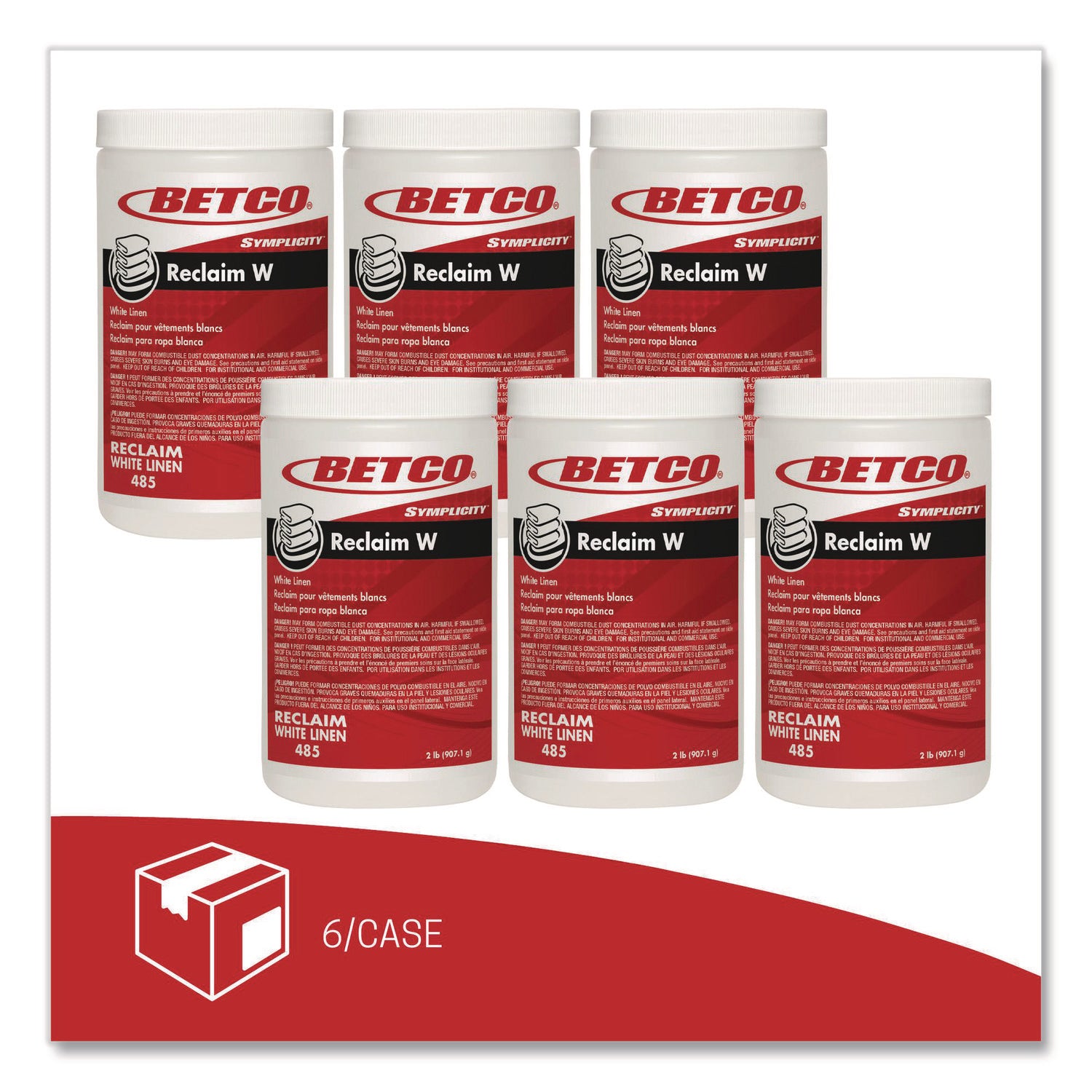 Betco Symplicity Reclaim W Laundry Powder - Concentrate Powder - 32 oz (2 lb) - Mild Chlorine ScentJar - 6 / Carton - Off White