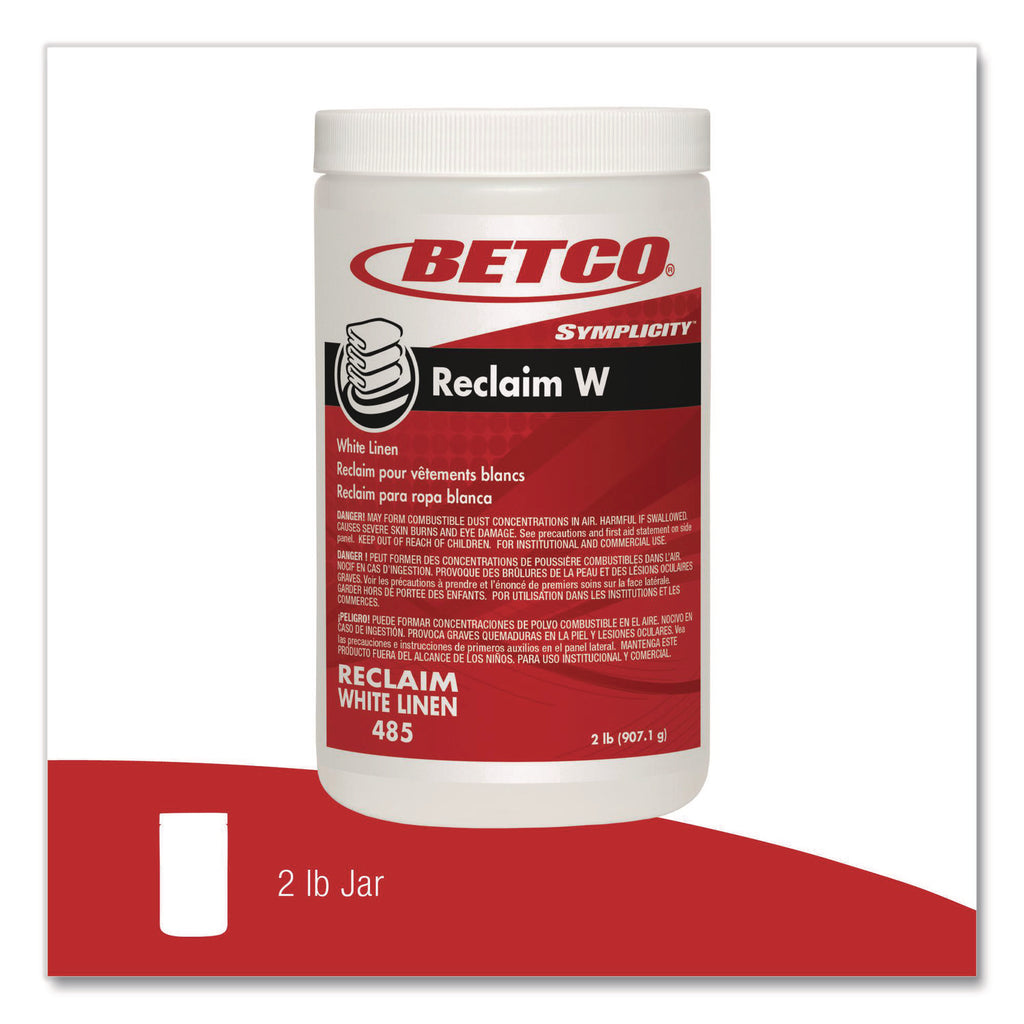 Betco Symplicity Reclaim W Laundry Powder - Concentrate Powder - 32 oz (2 lb) - Mild Chlorine ScentJar - 6 / Carton - Off White