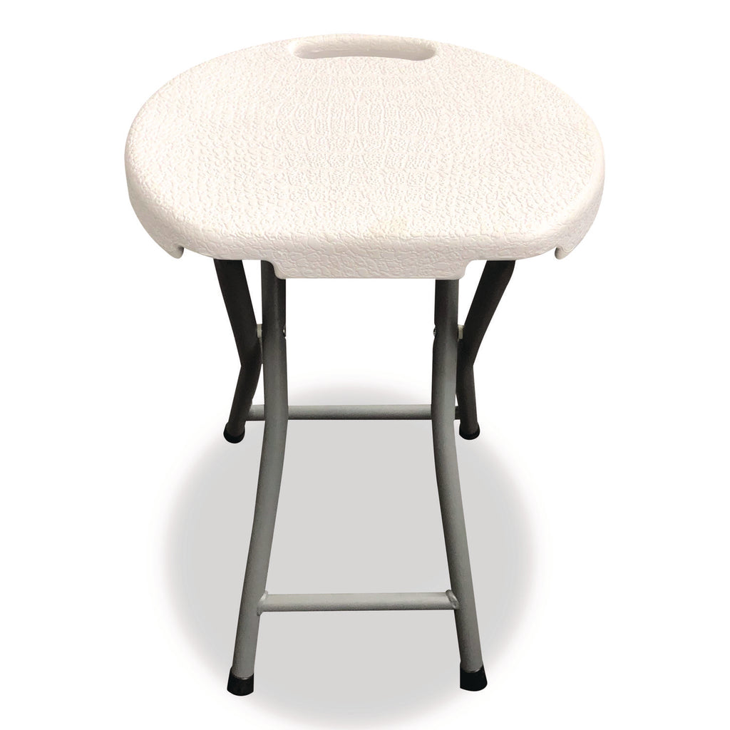 Rough n Ready Folding Stool, Backless, Supports Up to 300 lb, 18" Seat Height, White Seat, Charcoal Base, 4/Carton