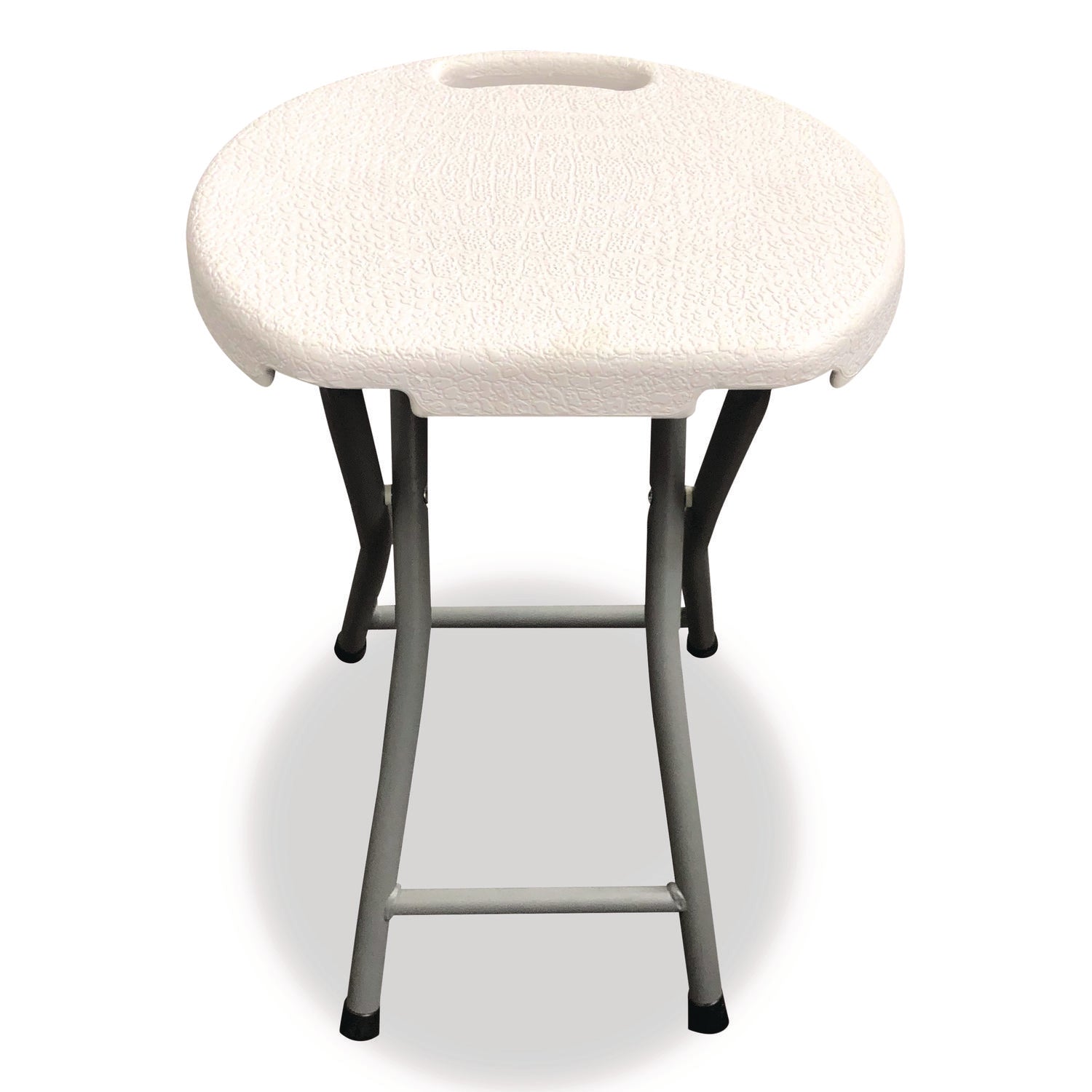 Rough n Ready Folding Stool, Backless, Supports Up to 300 lb, 18" Seat Height, White Seat, Charcoal Base, 4/Carton