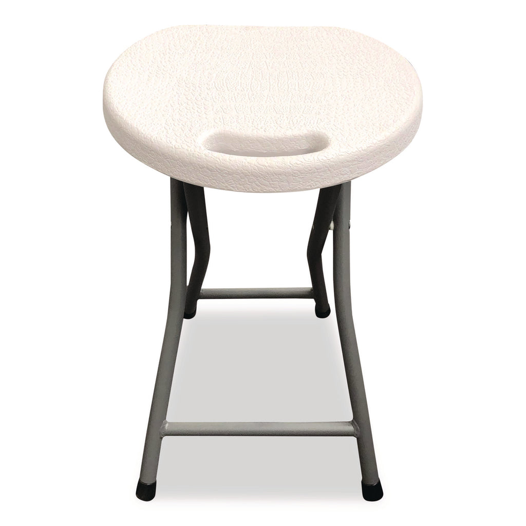 Rough n Ready Folding Stool, Backless, Supports Up to 300 lb, 18" Seat Height, White Seat, Charcoal Base, 4/Carton