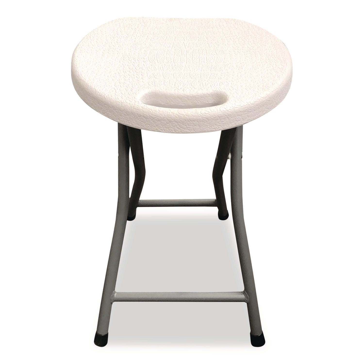 Rough n Ready Folding Stool, Backless, Supports Up to 300 lb, 18" Seat Height, White Seat, Charcoal Base, 4/Carton