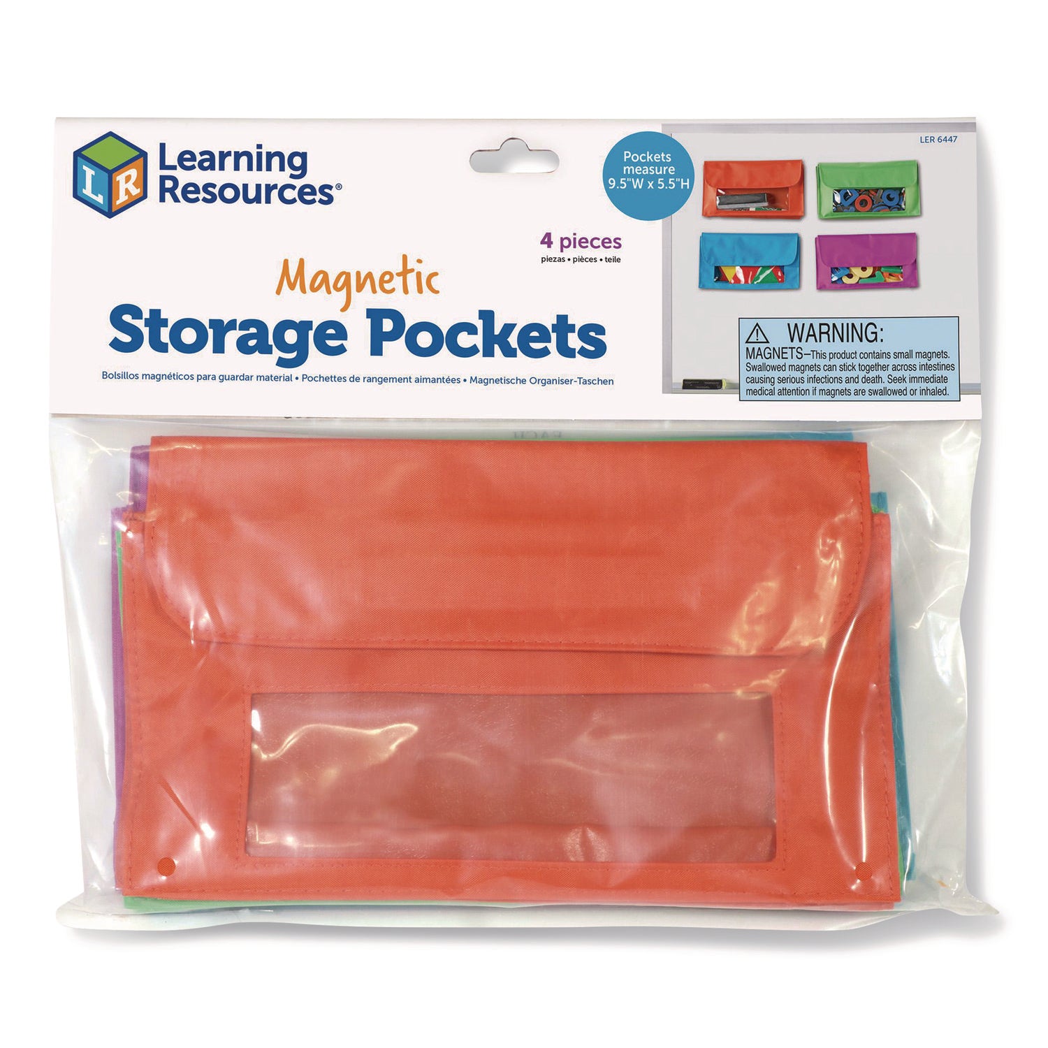 Learning Resources Magnetic Storage Pocket Set - 5.5" Height9.5" Length - Sturdy, Magnetic - Red - 4 / Set