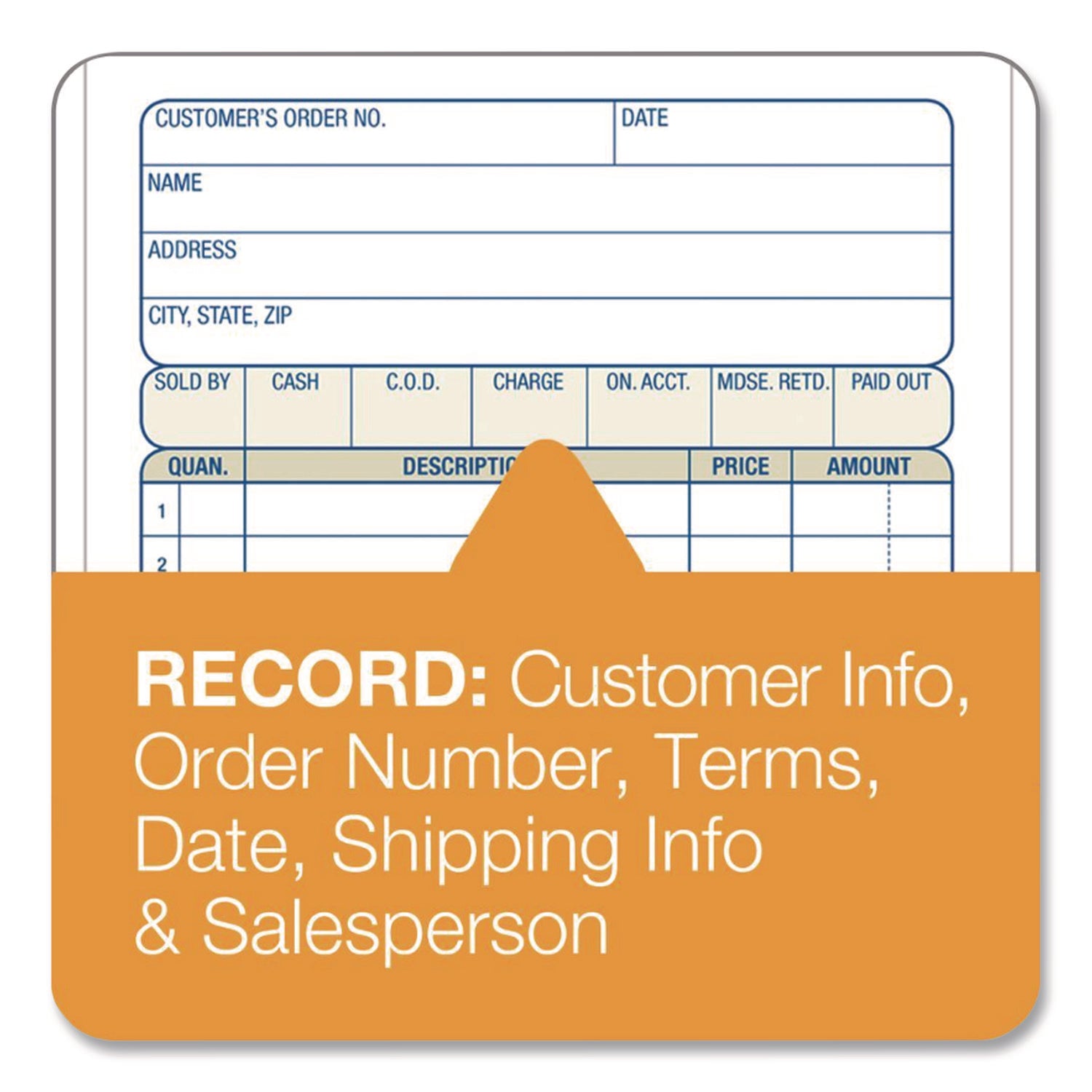 3-Part Sales Book, 12 Lines, Three-Part Carbonless, 4.19 x 7.19, 50 Forms/Pad, 10 Pads/Carton