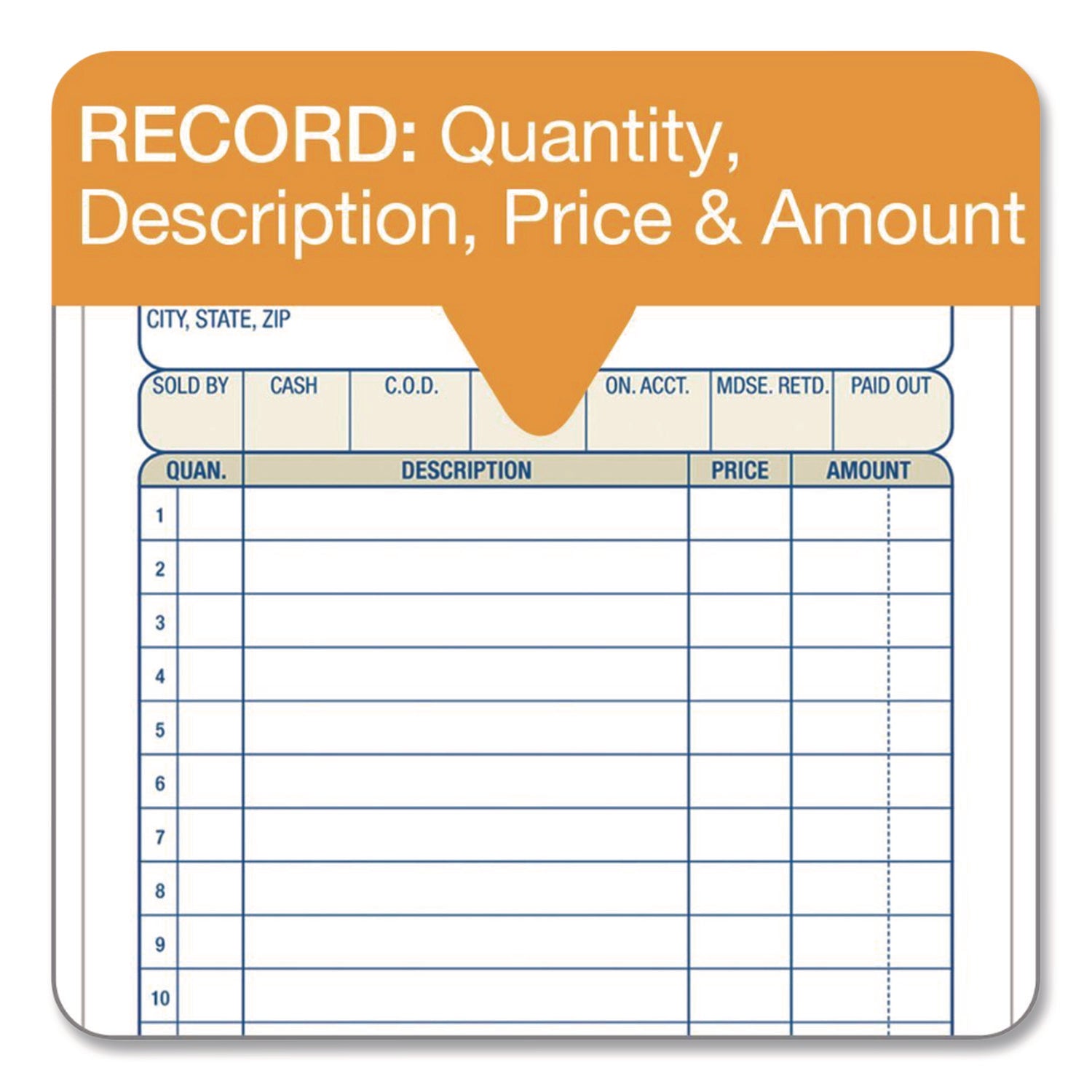 3-Part Sales Book, 12 Lines, Three-Part Carbonless, 4.19 x 7.19, 50 Forms/Pad, 10 Pads/Carton