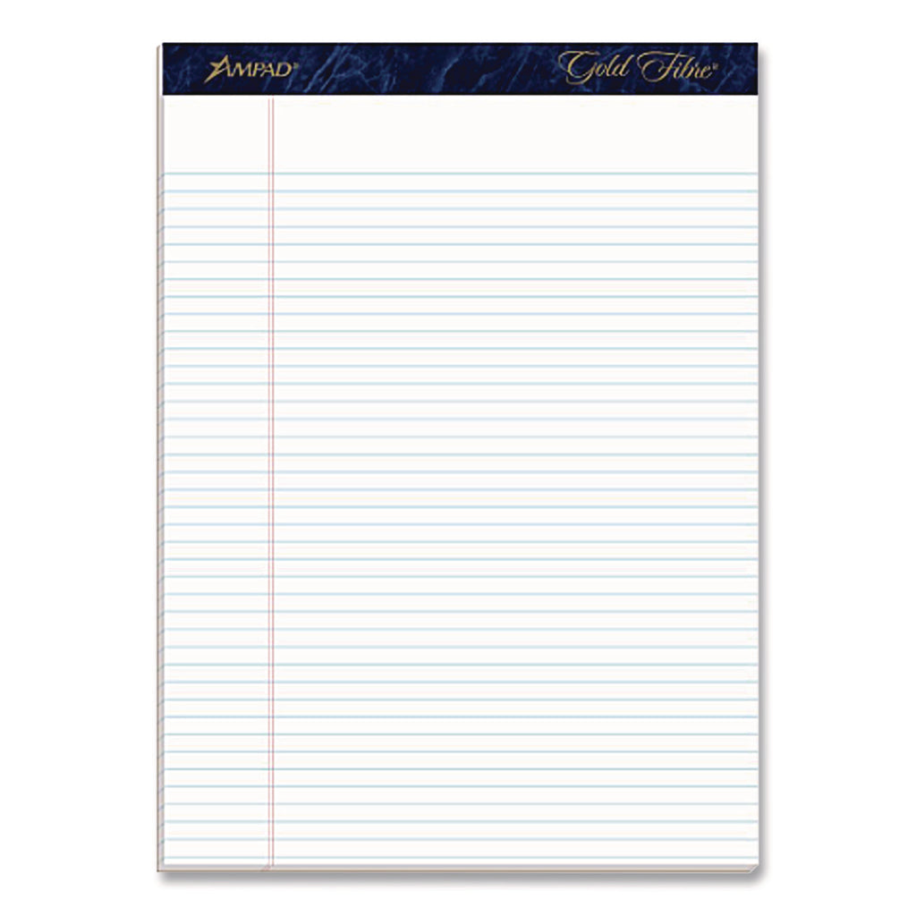Gold Fibre Writing Pads, Narrow Rule, 50 White 8.5 x 11.75 Sheets, Dozen