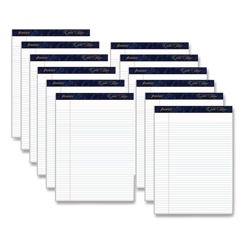 Gold Fibre Writing Pads, Narrow Rule, 50 White 8.5 x 11.75 Sheets, Dozen