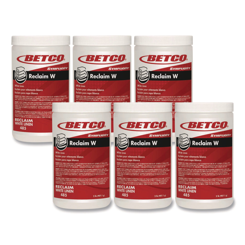 Betco Symplicity Reclaim W Laundry Powder - Concentrate Powder - 32 oz (2 lb) - Mild Chlorine ScentJar - 6 / Carton - Off White
