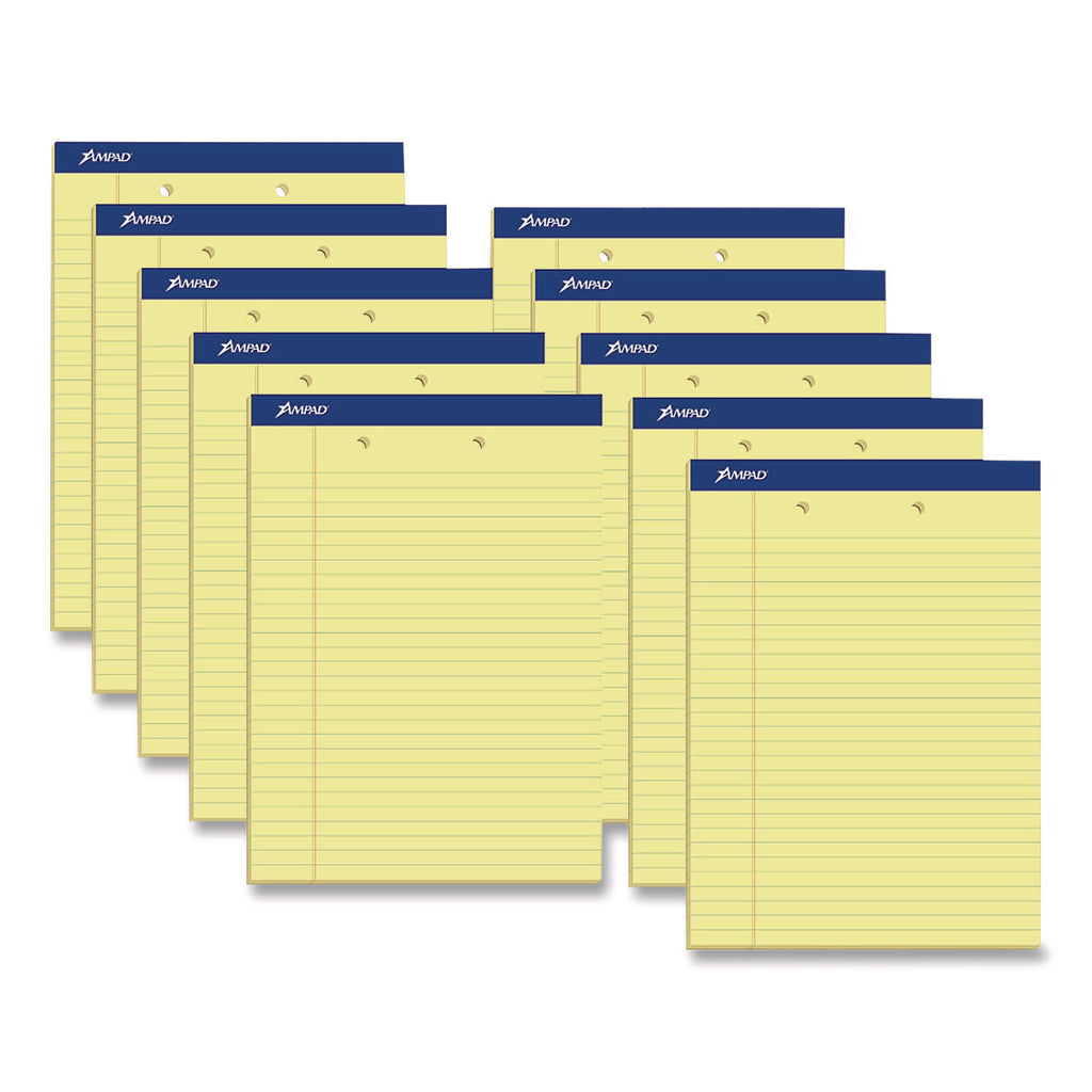 Perforated Writing Pads, Wide/Legal Rule, 50 Canary-Yellow 8.5 x 11.75 Sheets, Dozen