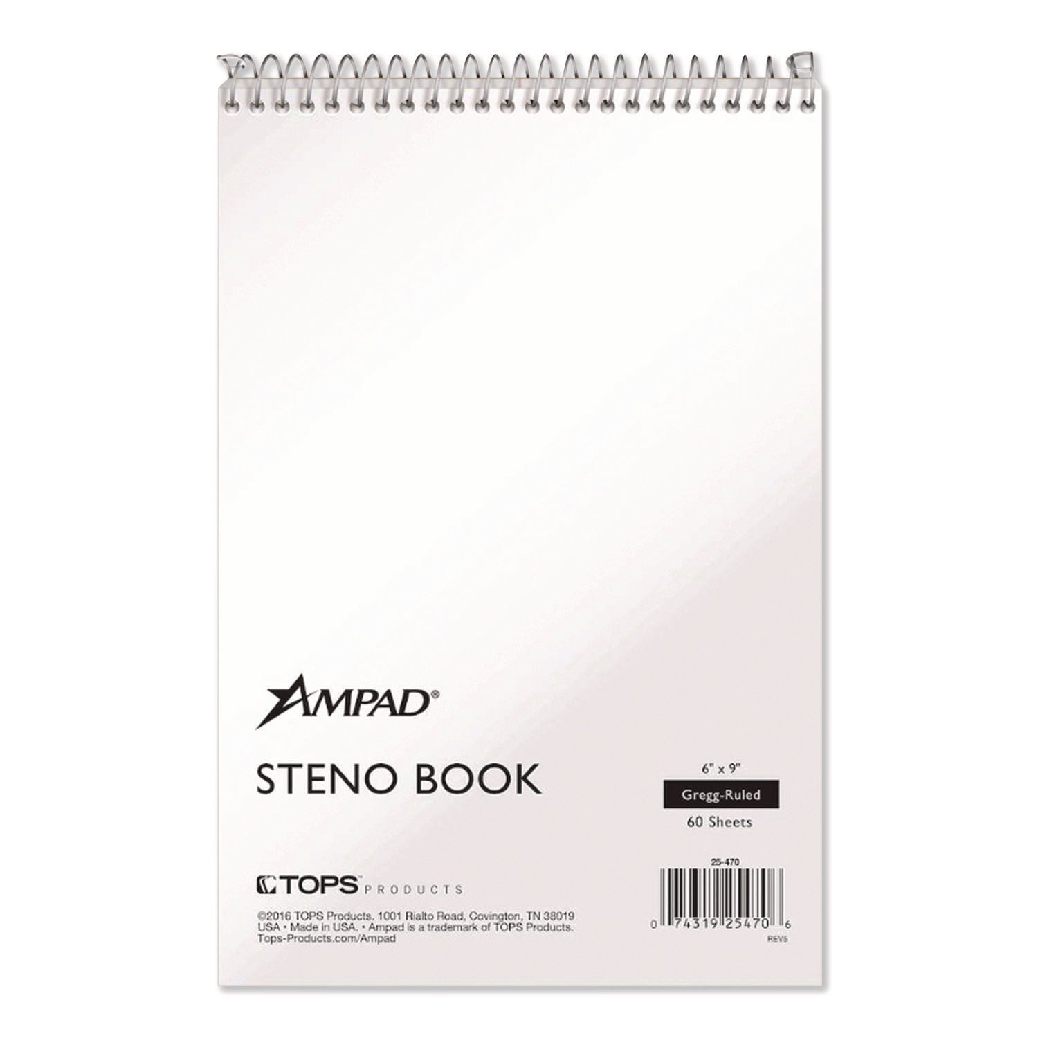 Steno Pads, Gregg Rule, White Cover, 60 Green-Tint 6 x 9 Sheets