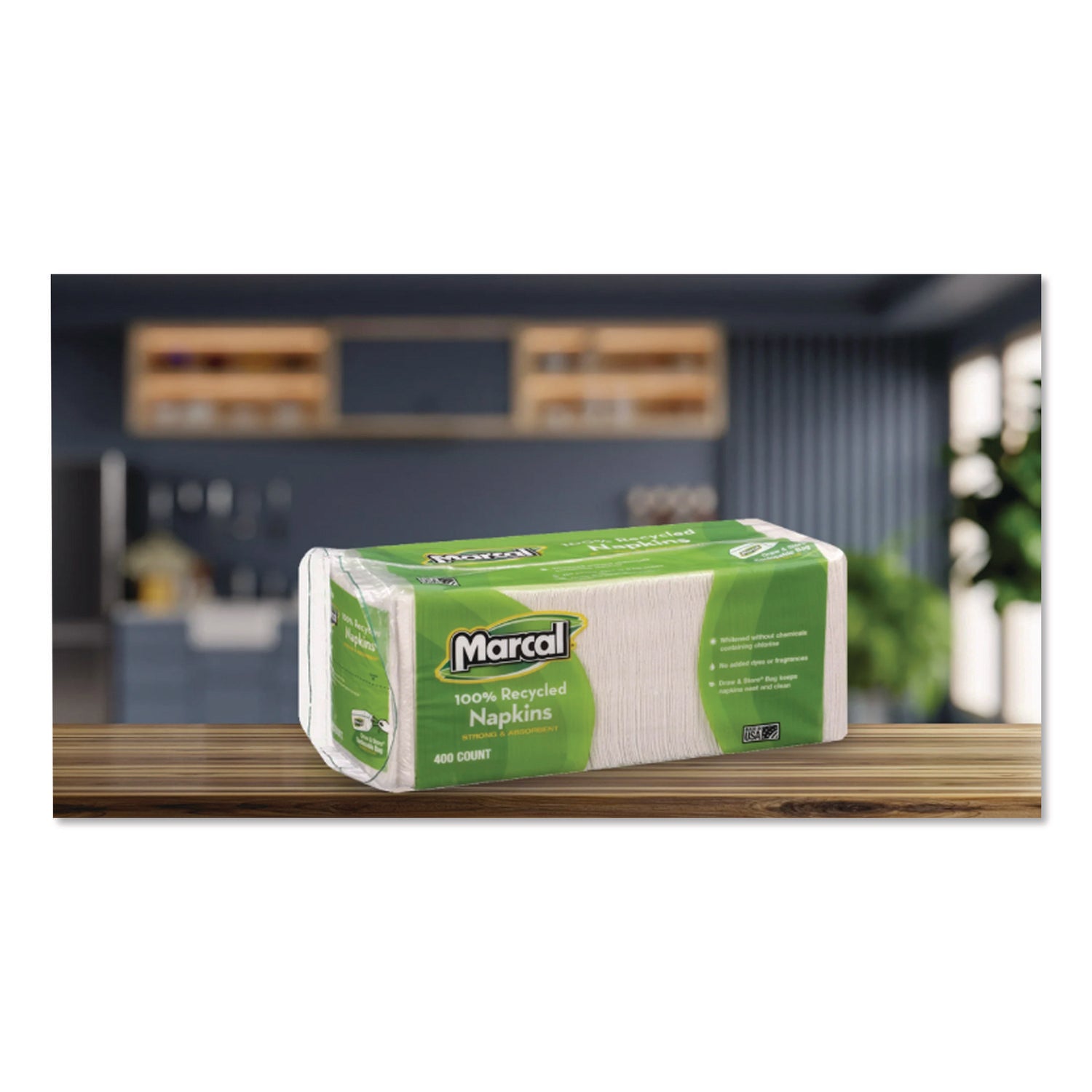 100% Recycled Lunch Napkins, 1-Ply, 11.4 x 12.5, White, 400/Pack