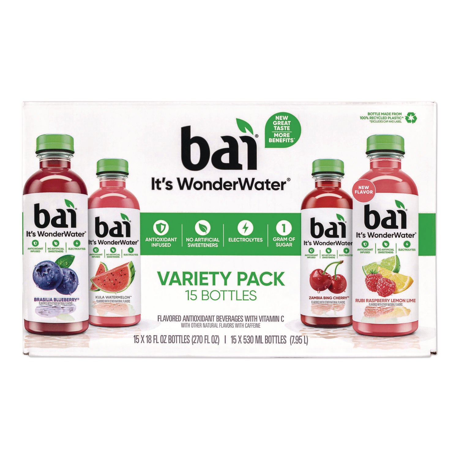 Antioxidant Infused Beverage, Variety Pack, 18 oz Bottle, 15/Carton, Ships in 1-3 Business Days