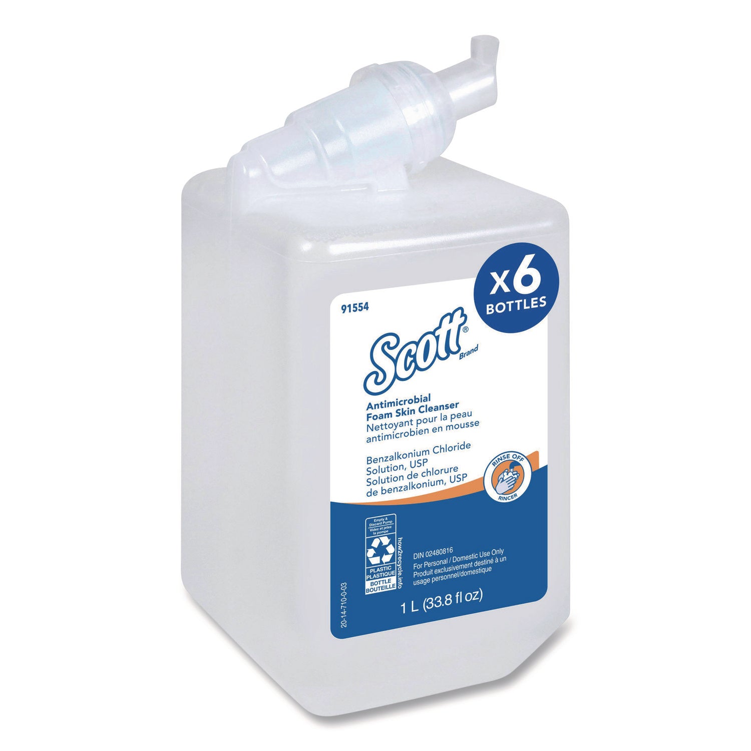Antimicrobial Foam Skin Cleanser, Fresh Scent, 1,000 mL Bottle, 6/Carton