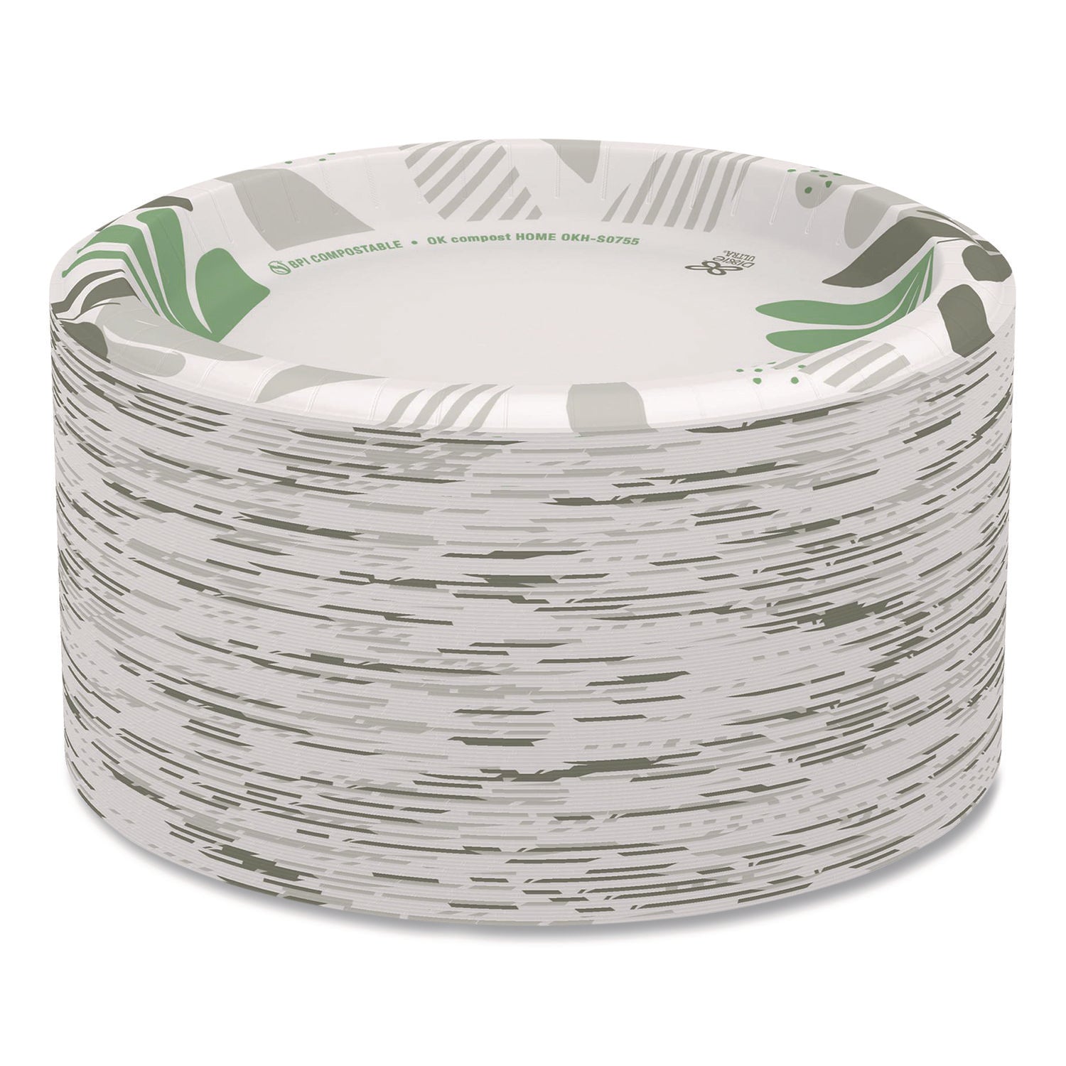 Pathways Soak Proof Shield Heavyweight Paper Plates, 8.5" dia, Green/Burgundy, 125/Pack
