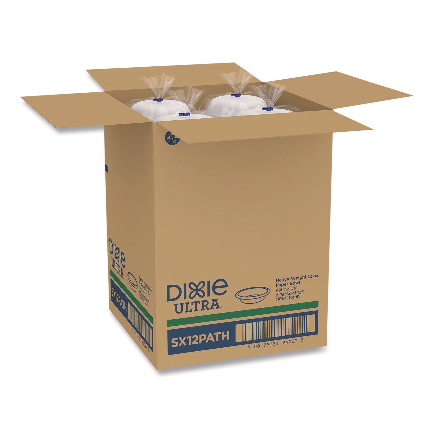 Pathways Heavyweight Paper Bowls, 12 oz, Green/Burgundy, 1,000/Carton