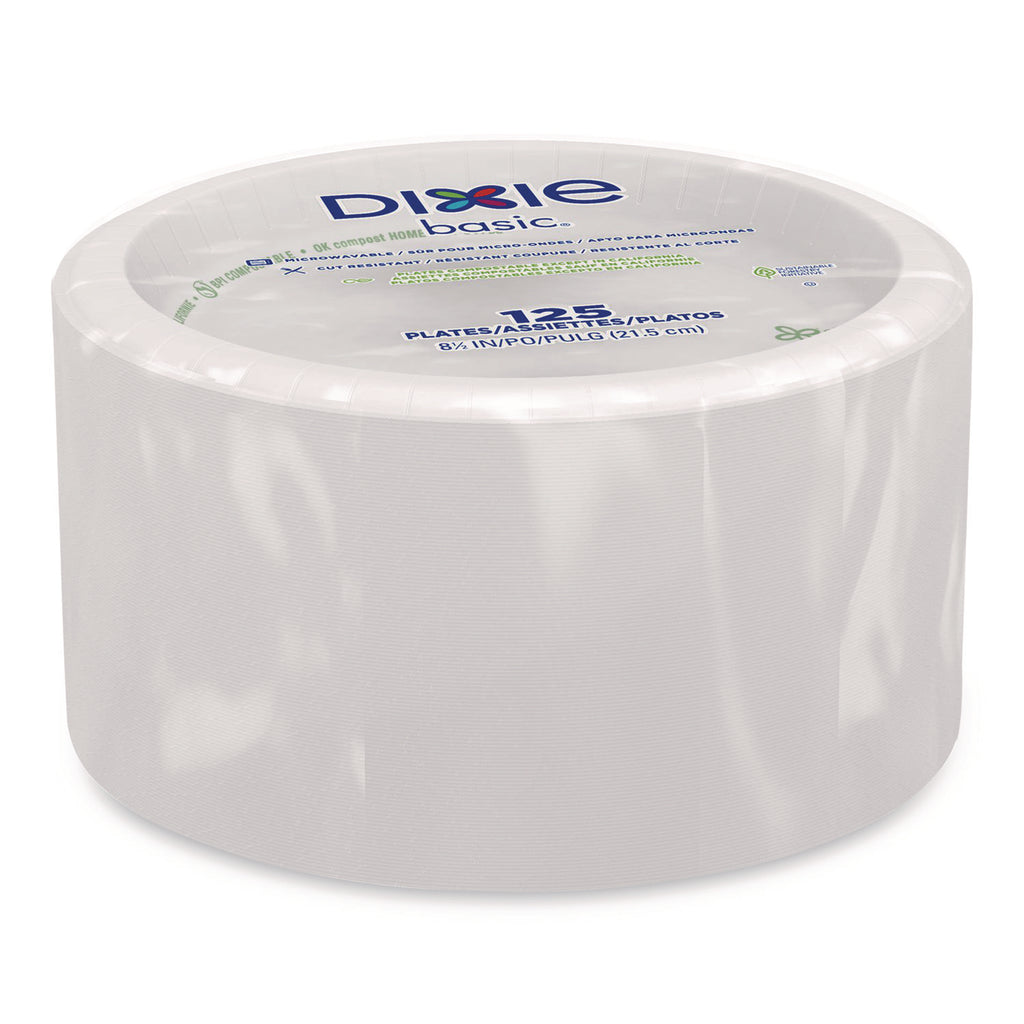 Paper Dinnerware, Plates, White, 8.5" dia, 125/Pack