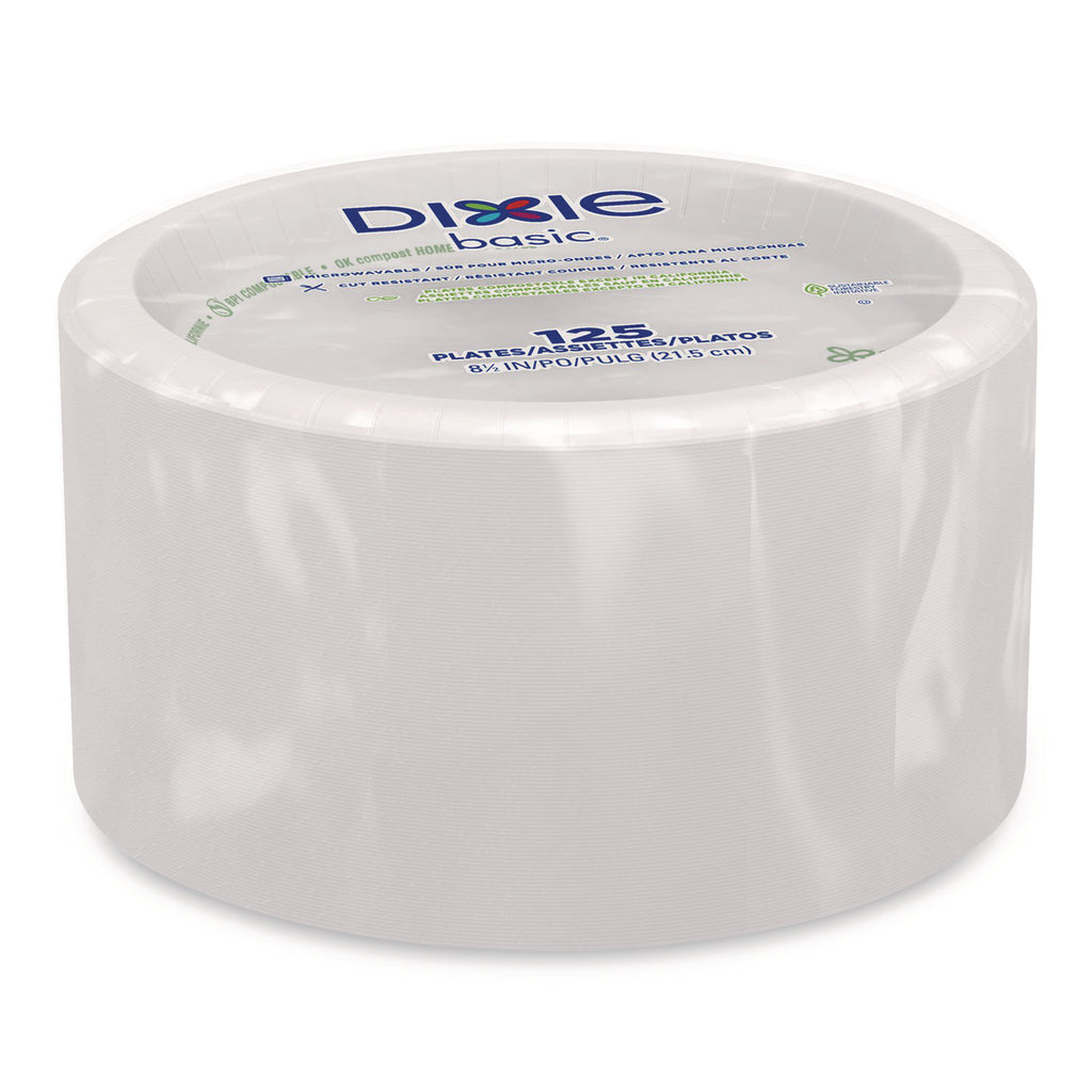 Paper Dinnerware, Plates, White, 8.5" dia, 125/Pack, 4/Carton