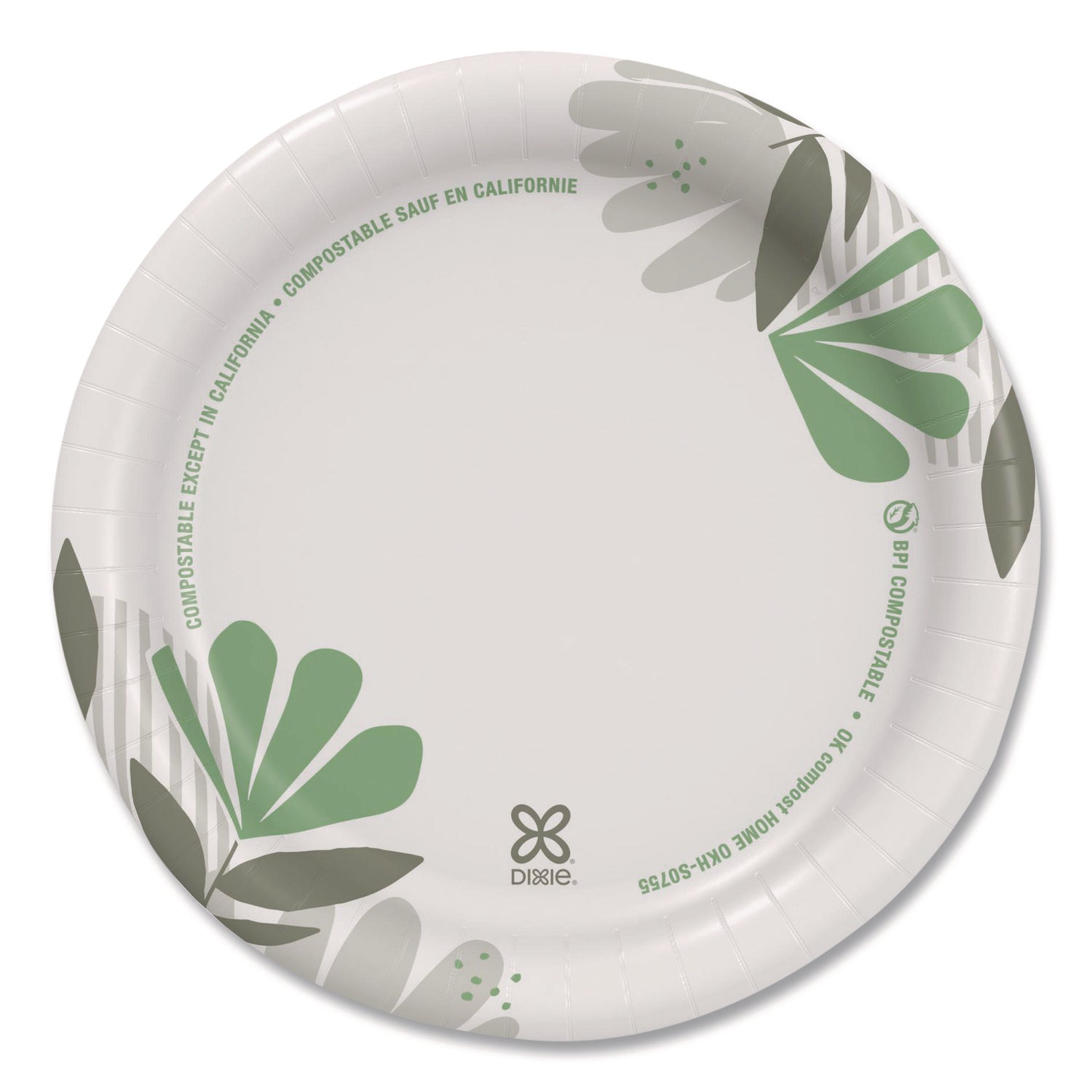 Pathways Soak-Proof Shield Mediumweight Paper Plates, WiseSize, 6.88" dia, Green/Burgundy, 500/Carton