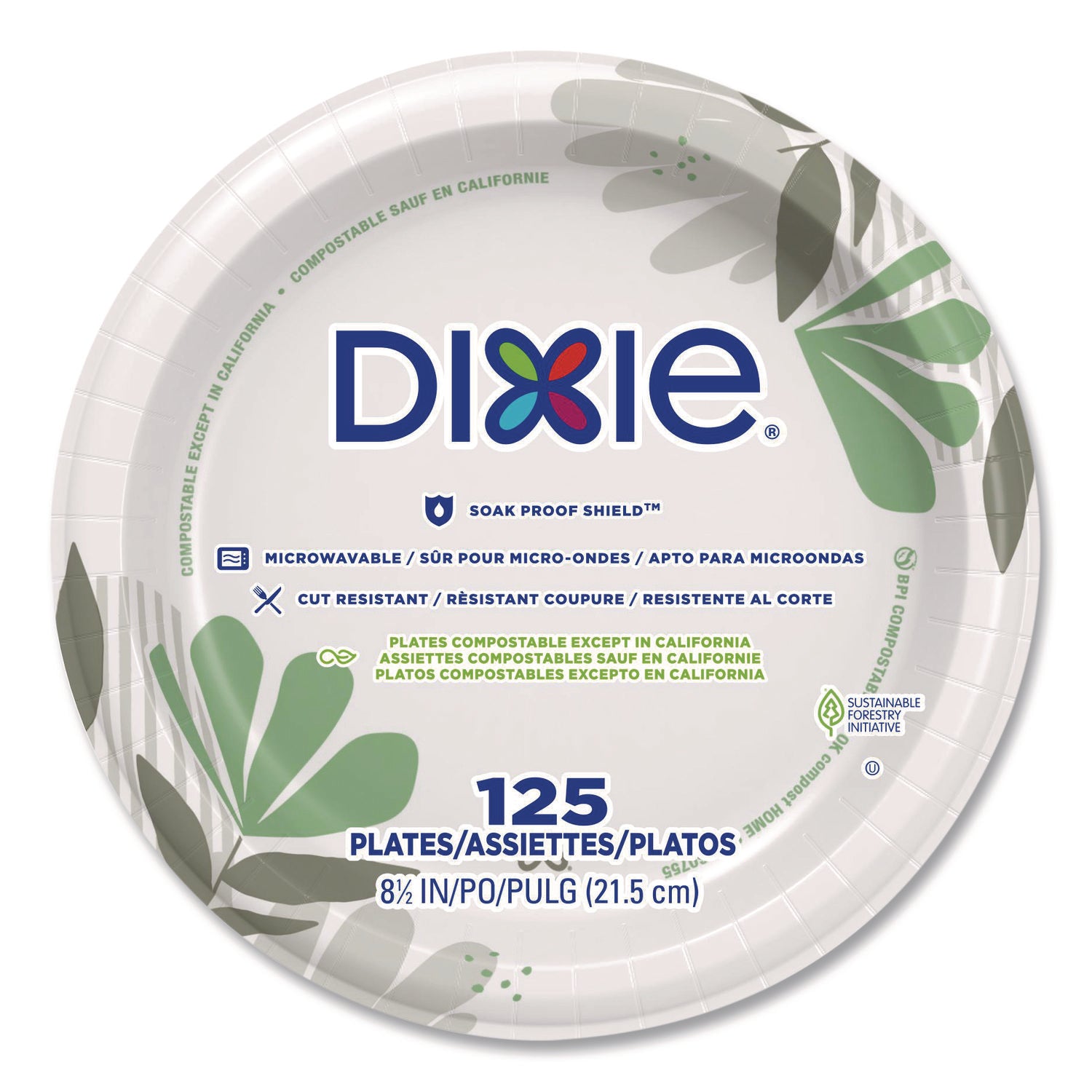 Pathways Soak-Proof Shield Mediumweight Paper Plates, 8.5" dia, Green/Burgundy, 1,000/Carton