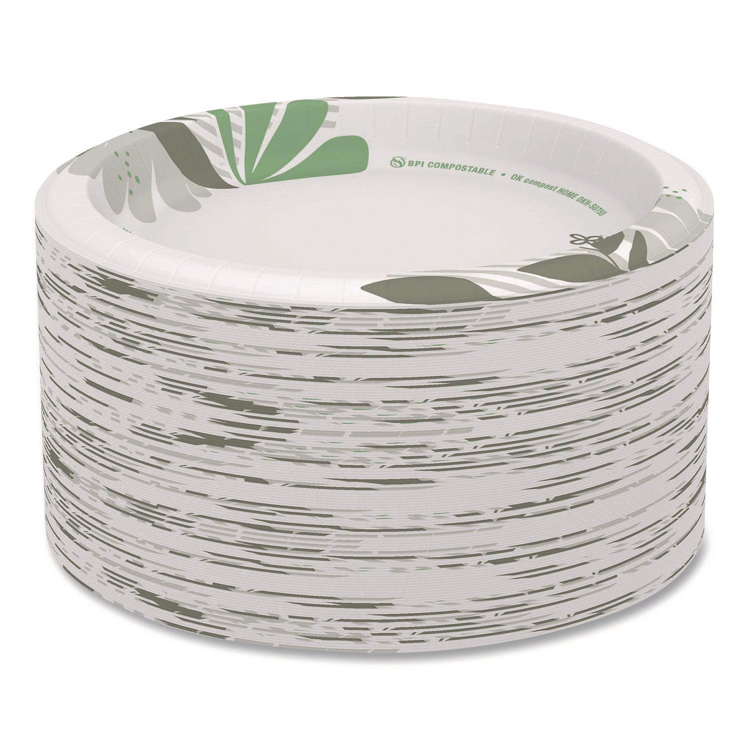Pathways Soak-Proof Shield Mediumweight Paper Plates, 8.5" dia, Green/Burgundy, 125/Pack