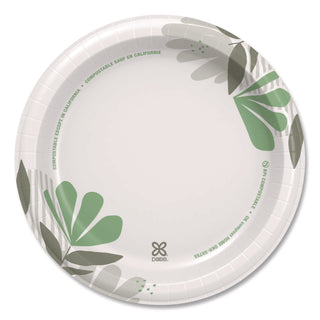 Pathways Soak-Proof Shield Mediumweight Paper Plates, WiseSize, 8.5" dia, Green/Burgundy, 125/Pack
