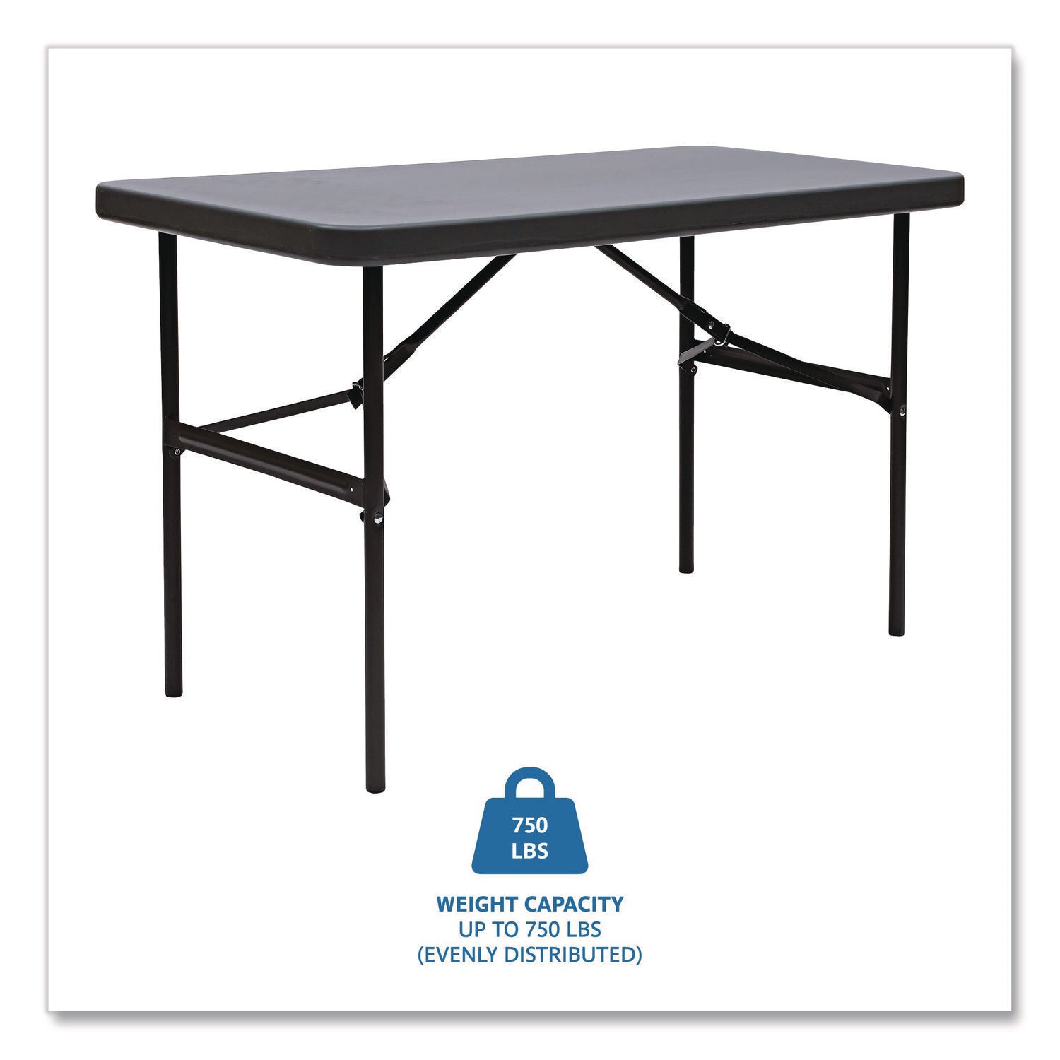 IndestrucTable Commercial Folding Table, Rectangular, 48" x 24" x 29", Charcoal Top, Charcoal Base/Legs