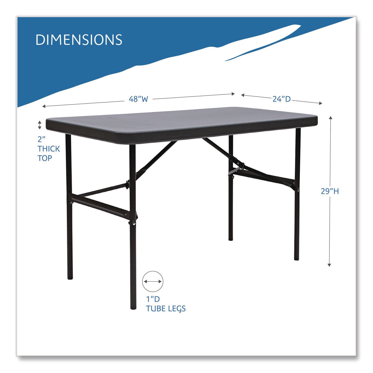 IndestrucTable Commercial Folding Table, Rectangular, 48" x 24" x 29", Charcoal Top, Charcoal Base/Legs
