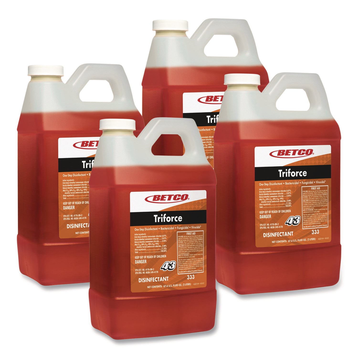 Betco Triforce Titan Disinfectant - FASTDRAW 43 - Concentrate - 67.6 fl oz (2.1 quart) - Fresh Scent - 1 Each - Disinfectant - Orange