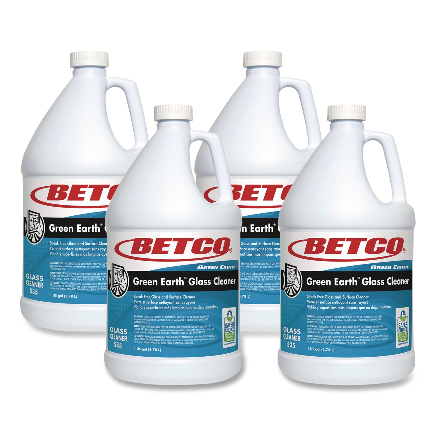 Betco Green Earth Glass Cleaner - Concentrate - 128 fl oz (4 quart) - 4 / Carton - Bio-based, Non-scratching, Non-streaking, Fog-free, Pleasant Scent, Residue-free - Blue