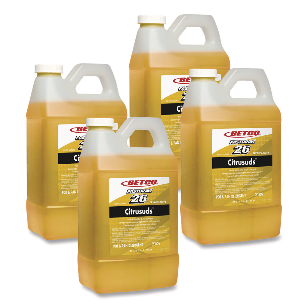 Betco Symplicity Citrusuds Pot/Pan Detergent - FASTDRAW 26 - Concentrate - 67.6 fl oz (2.1 quart) - Lemon Scent - 1 Each - Heavy Duty, Long Lasting, Spill Proof, Phosphate-free - Yellow