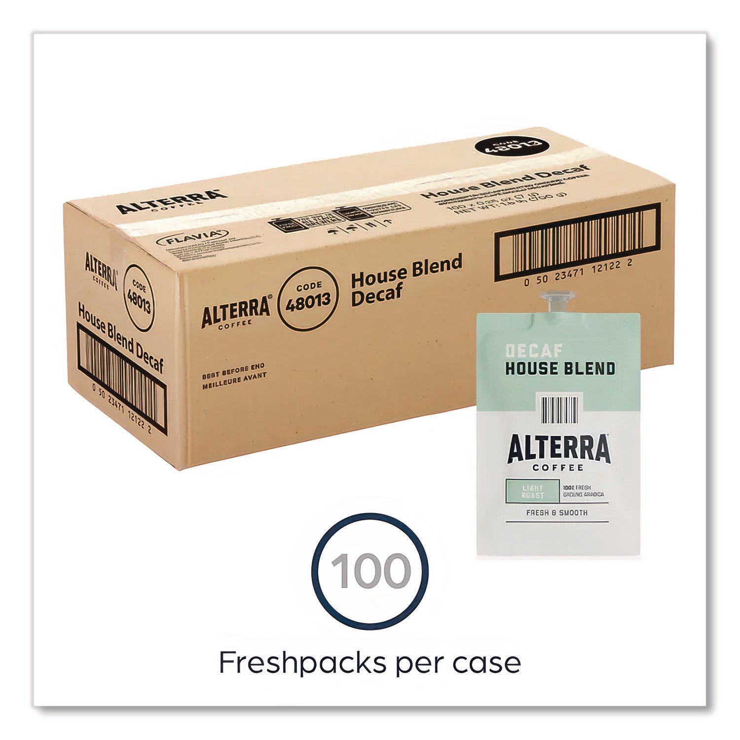 Coffee Freshpack Pods, House Blend Decaf, Light Roast, 0.25, 100/Carton