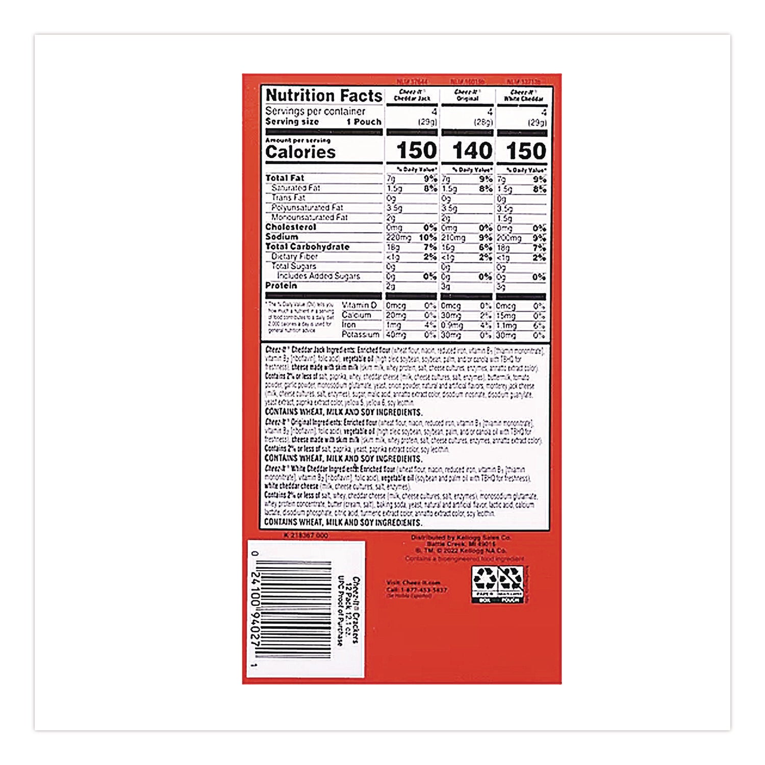 Baked Snack Crackers, Variety Pack, 0.75 oz Bag, 12/Box