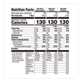 Nutri-Grain Soft Baked Breakfast Bars, Asstd: Apple, Blueberry, Strawberry, 1.3 oz Bar, 48/Carton