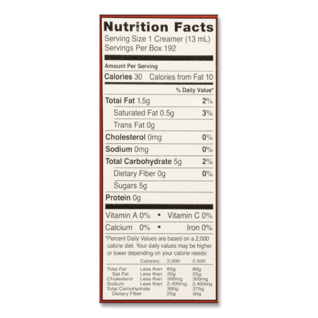 Flavored Liquid Non-Dairy Coffee Creamer, Hazelnut, 0.44 oz Cups, 192 Cups/Carton