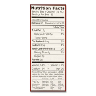 Flavored Liquid Non-Dairy Coffee Creamer, Hazelnut, 0.44 oz Cups, 192 Cups/Carton