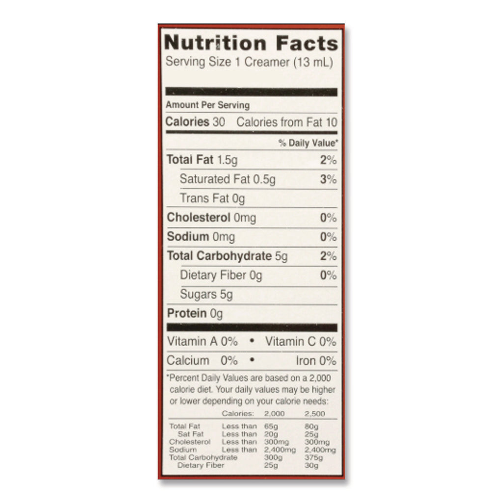 Coffee Creamer, Hazelnut, .44 oz Liquid, 24/Box, Sold as 1 Box, 24 Each per Box